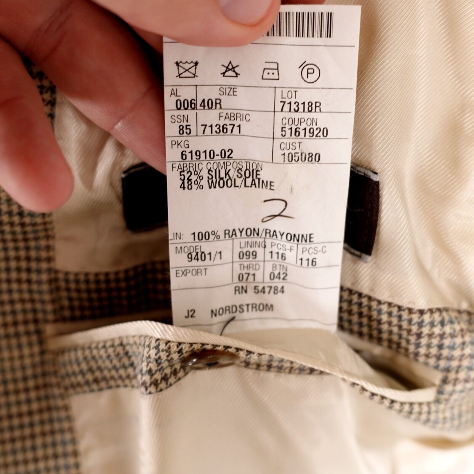 Joseph Abboud Joseph Abboud Classic Wool Silk Green Beige Blue Houndstooth Size 42R - 14 Thumbnail