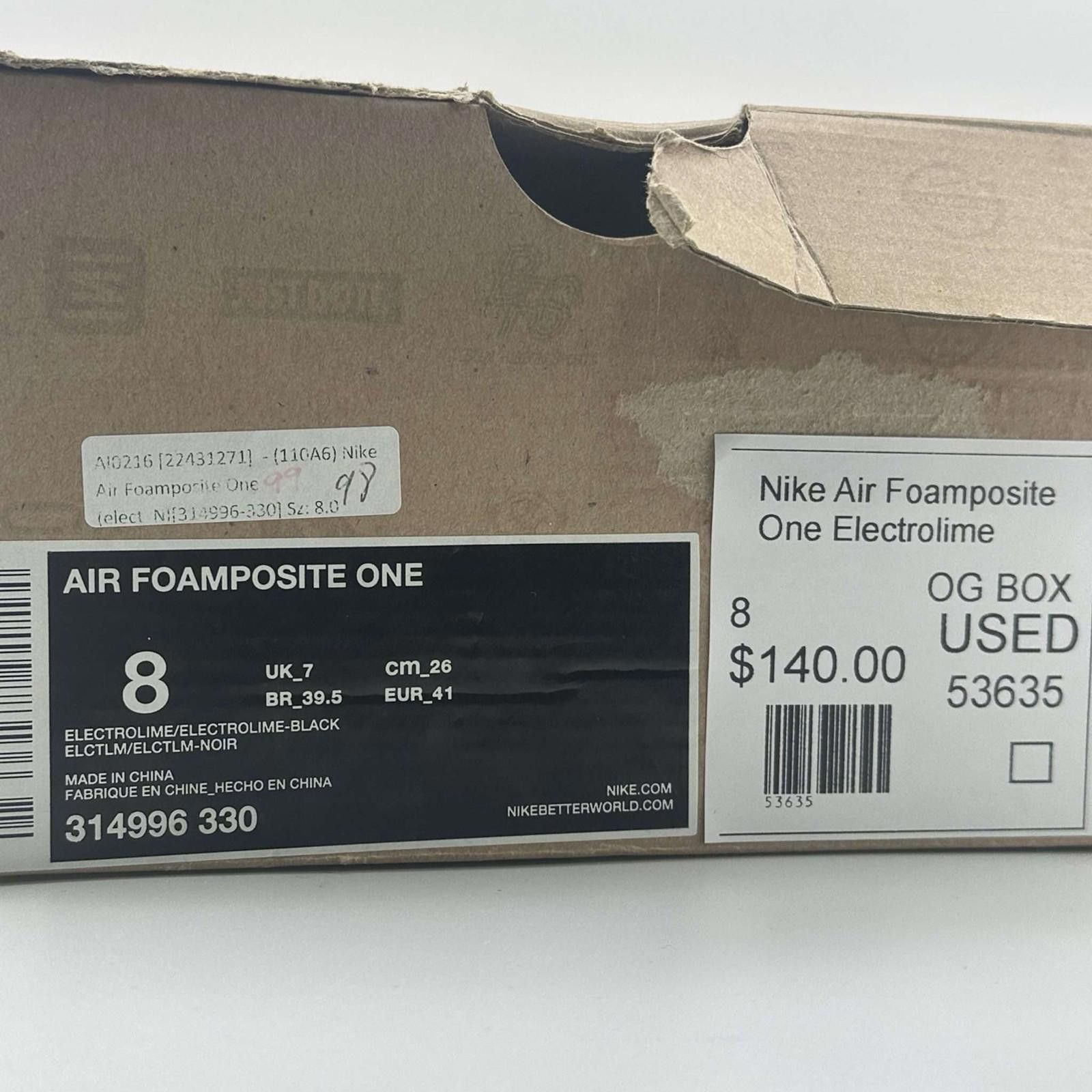 Nike Foamposite One Electrolime US 8 Used with Box 314996-330 Size US 8 / EU 41 - 7 Thumbnail