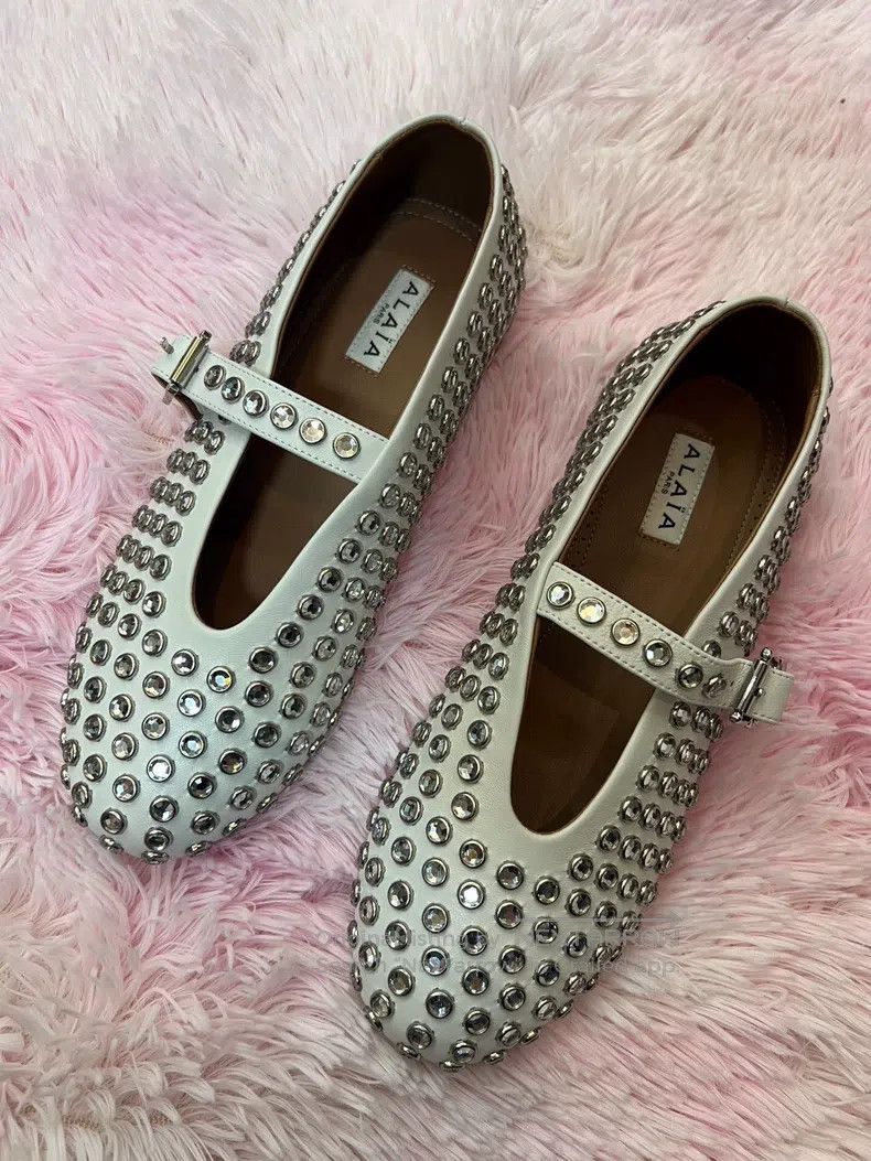 Alaia Alaia White Crystal Accented Women's Ballet Flat Shoes Size US 6.5 / IT 36.5 - 1 Thumbnail