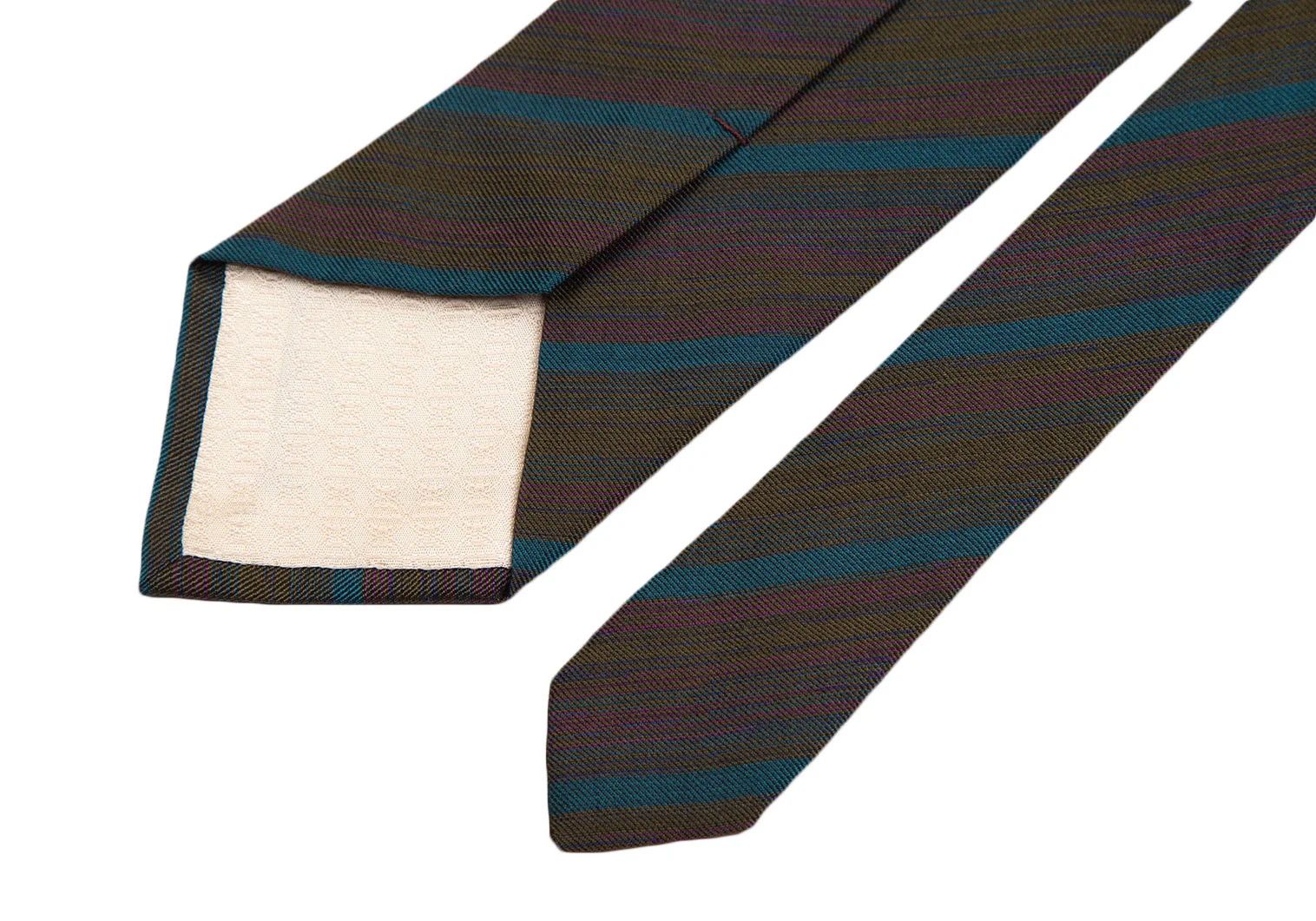 Dries Van Noten Silk Cotton Bias Stripe Tie in Khaki and Others Size ONE SIZE - 5 Thumbnail