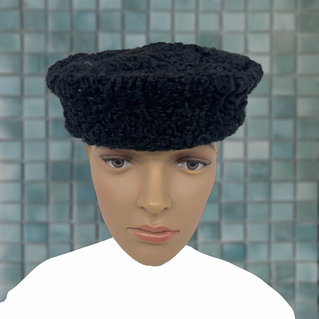 Vintage VINTAGE 1960s Shearling Lambswool Hat Womens One Size Black Wool Accessories Size ONE SIZE - 1 Thumbnail