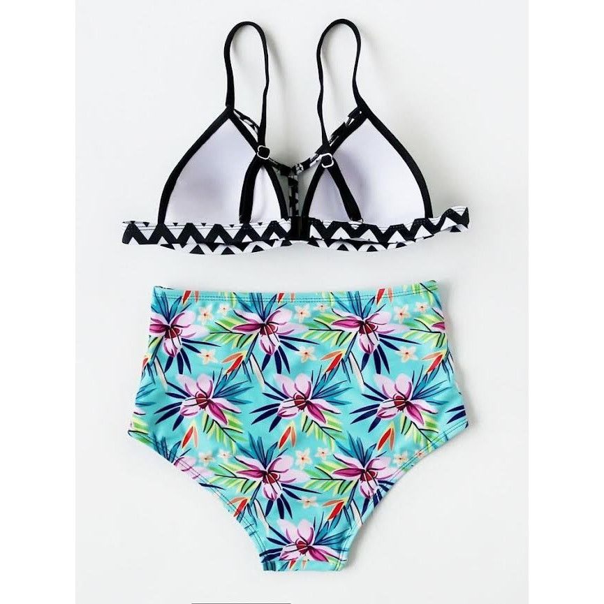 Vintage Floral Zigzag Print Bikini Set | NWOT | Push-Up Bra Size ONE SIZE - 2 Thumbnail