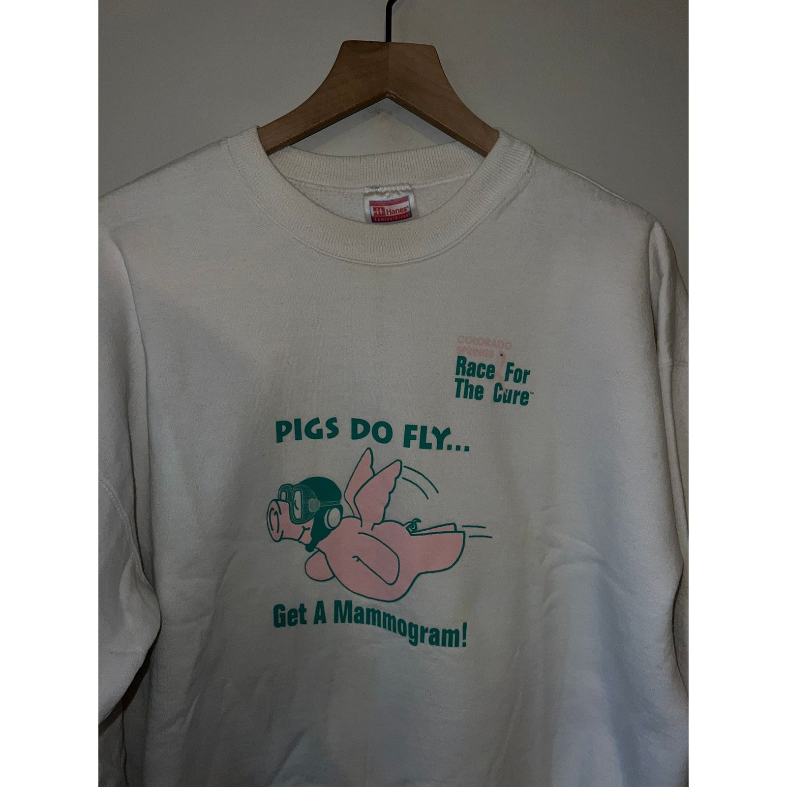 Hanes Vintage Mammogram Sweatshirt Pigs Do Fly Race For The Cure X Size US XL / EU 56 / 4 - 4 Thumbnail