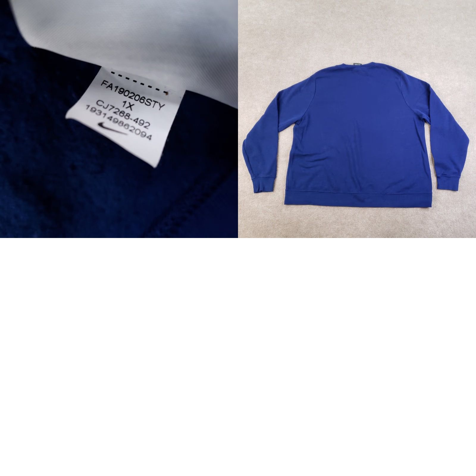 Nike Nike Sweatshirt Mens 1X Blue Crewneck Pullover Logo CJ7268-492 Sportswear Graphic Print Fleece Cotton Rayon Polyester Spandex Swoosh Light Weight Size XL / US 12-14 / IT 48-50 - 8 Thumbnail