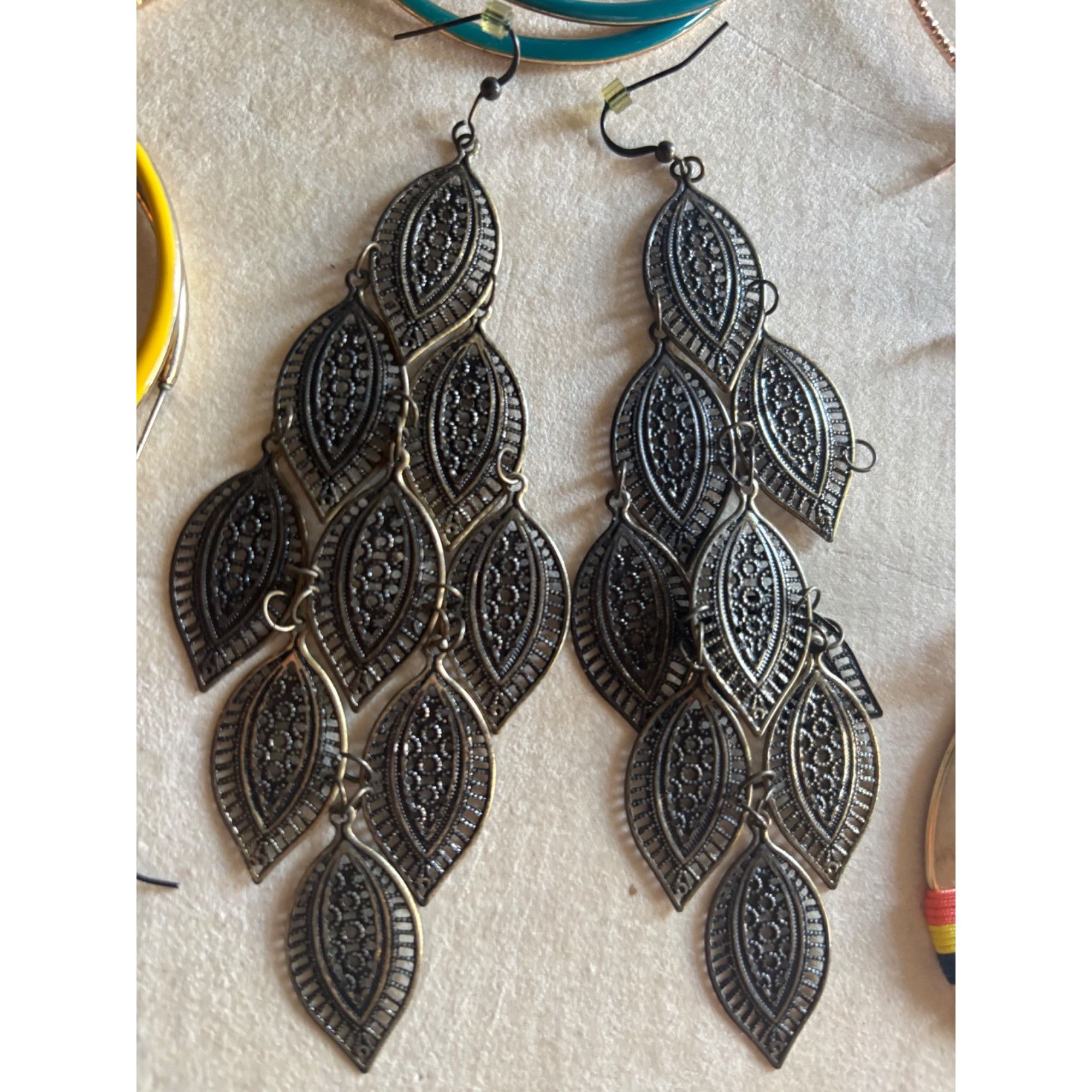 Other Mixed Earring Set With Gold Hoops Black Leaf Dangles Yellow Size ONE SIZE - 5 Thumbnail