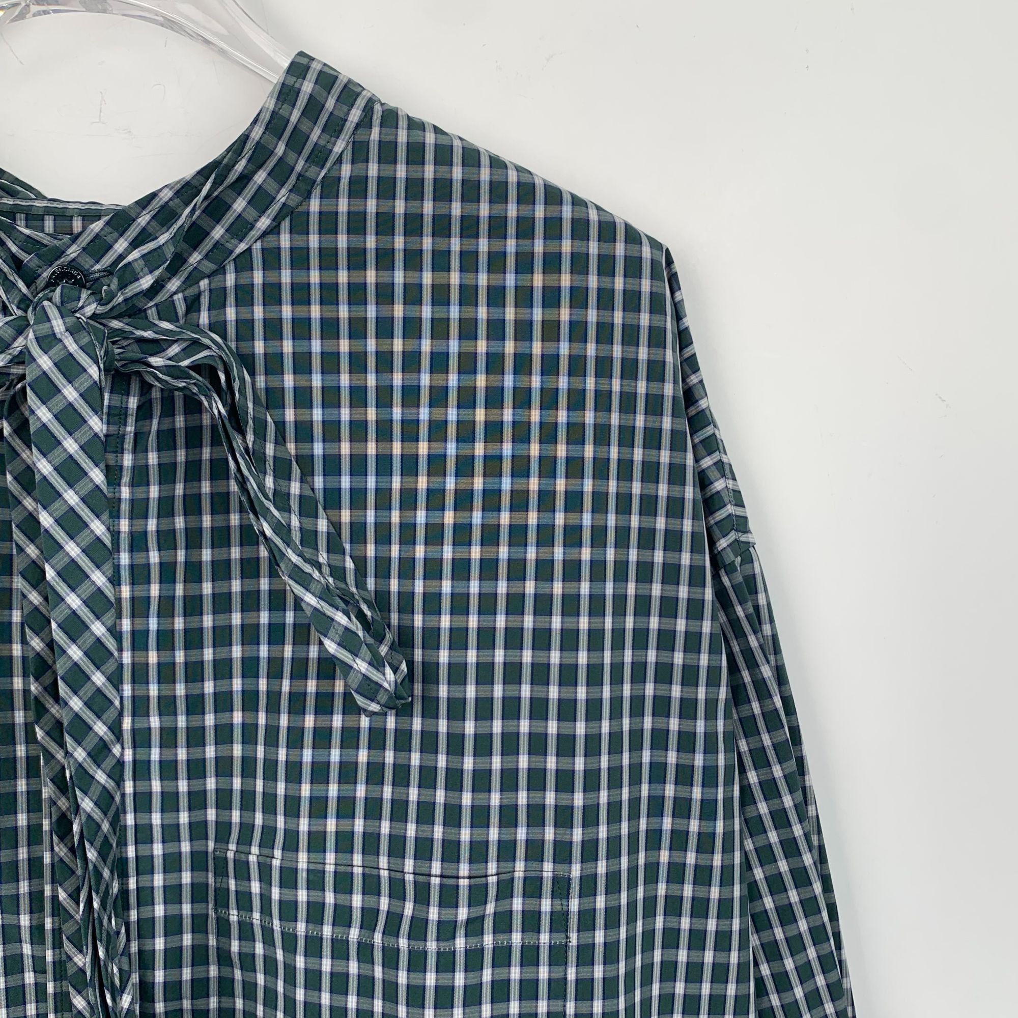 Balenciaga Balenciaga Blue Letter Print Check Cotton Long-Sleeve Shirt Size XS / US 0-2 / IT 36-38 - 8 Thumbnail