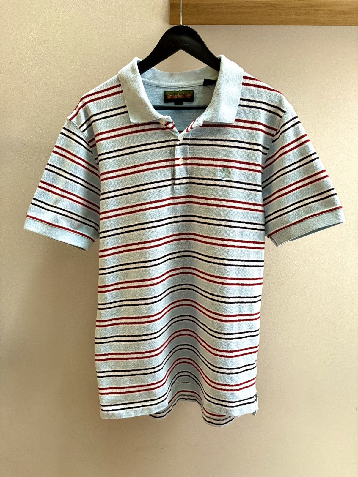 Timberland Timberland VTG 90s Y2K baby blue/red/white striped golf polo Size US L / EU 52-54 / 3 - 1 Thumbnail