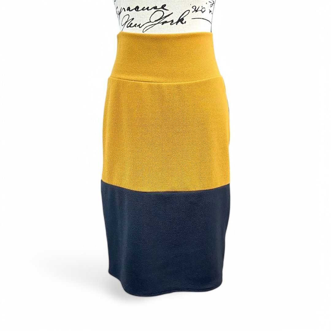 Other LuLaRoe Pencil Skirt Cassie Mustard Black Dipped Colorblock Size 32" / US 10 / IT 46 - 8 Thumbnail