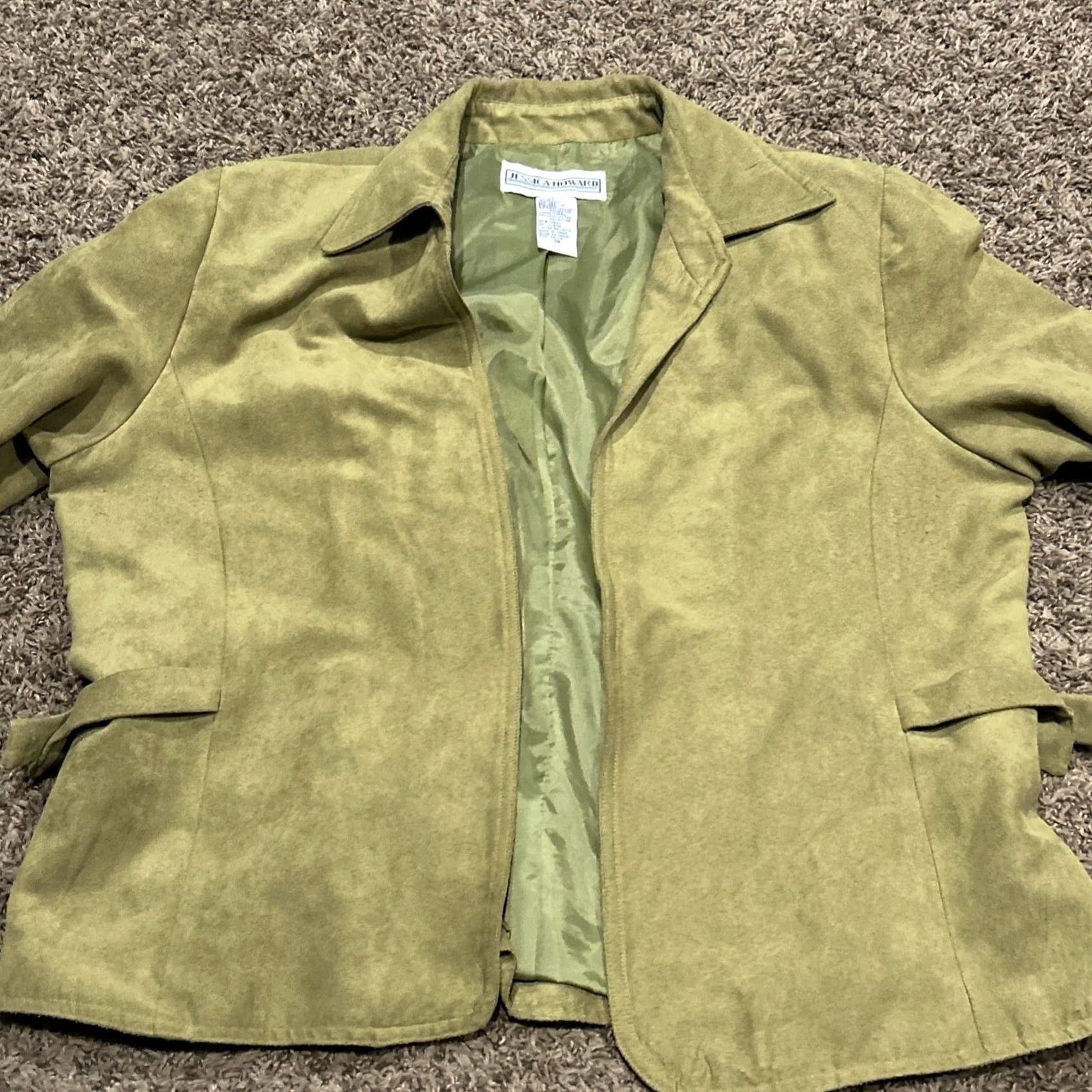 Vintage Jessica Howard Blazer Women 14 Green Polyester Open Lined A47 Jacket Size XL / US 12-14 / IT 48-50 - 2 Thumbnail