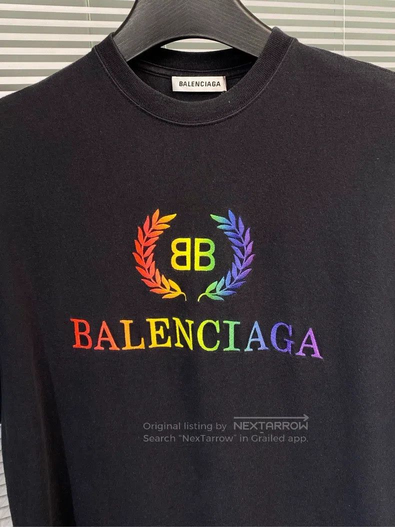 Balenciaga Balenciaga Short-sleeve T-shirt with rainbow double B whea Size US XS / EU 42 / 0 - 3 Thumbnail