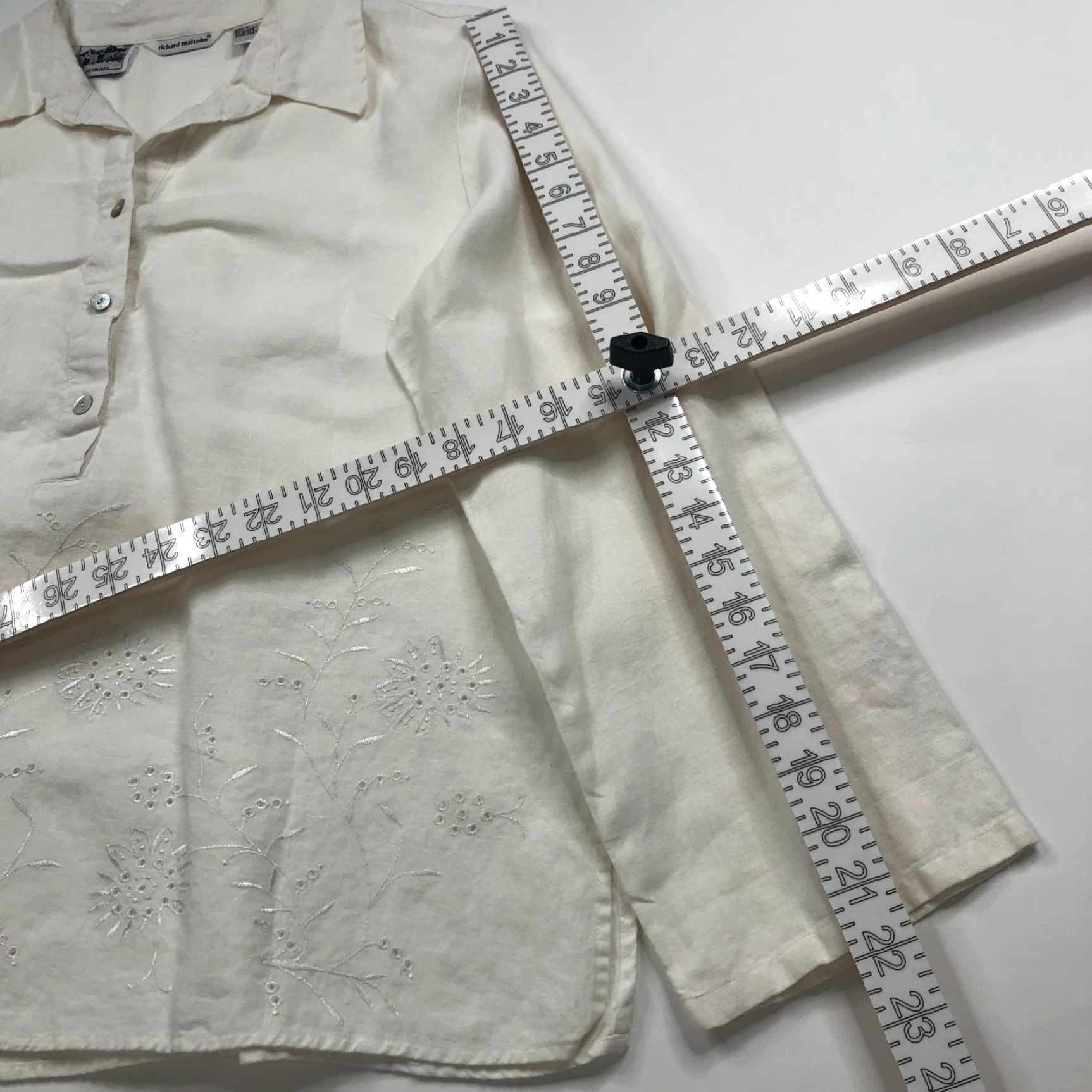 Vintage Richard Malcolm Eyelet White Button-Up Shirt Long Sleeve Linen L Womens Regular Size L / US 10 / IT 46 - 6 Thumbnail