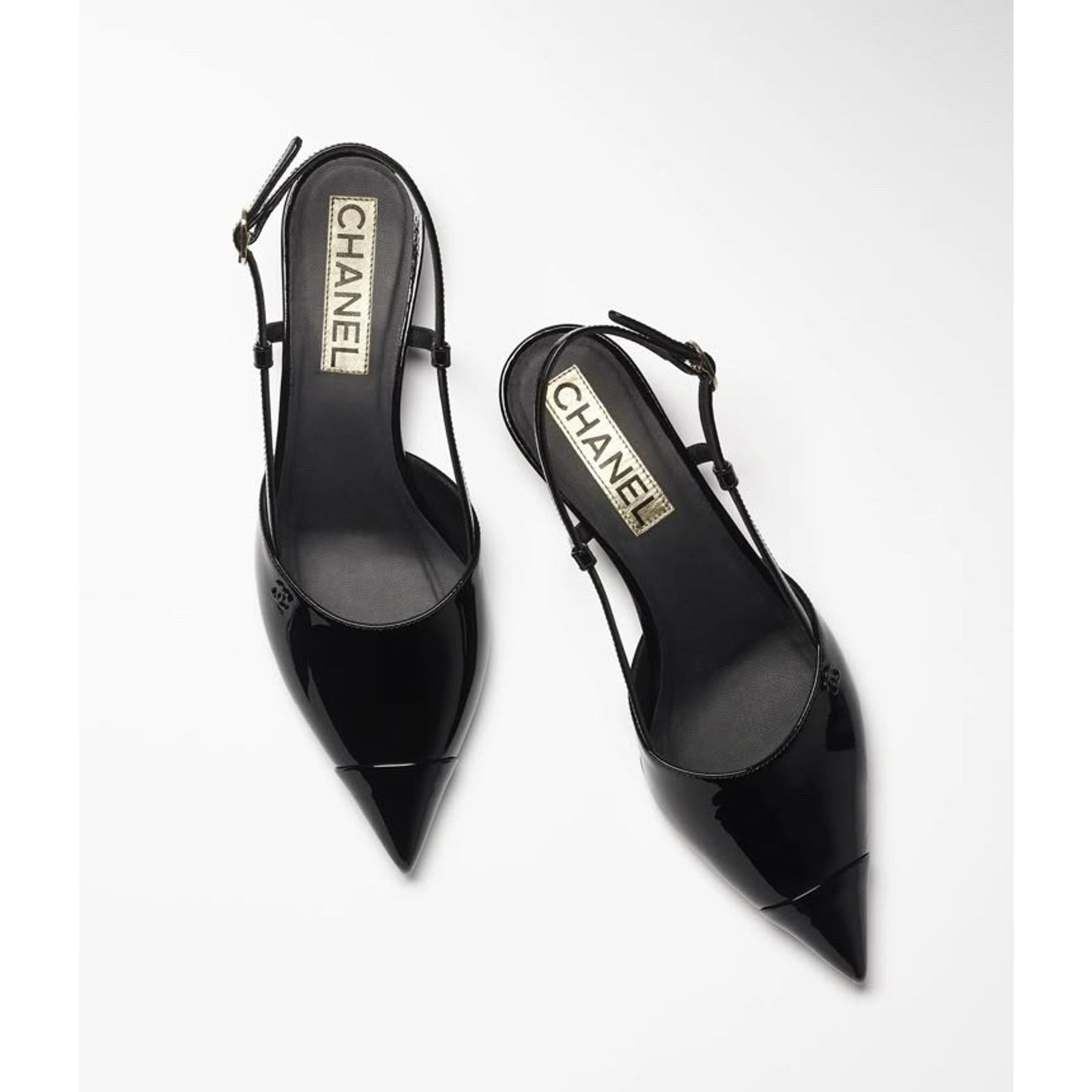 Chanel Chanel 22K Black Patent Leather CC Sling Slingback Sandal Size US 7 / IT 37 - 8 Thumbnail