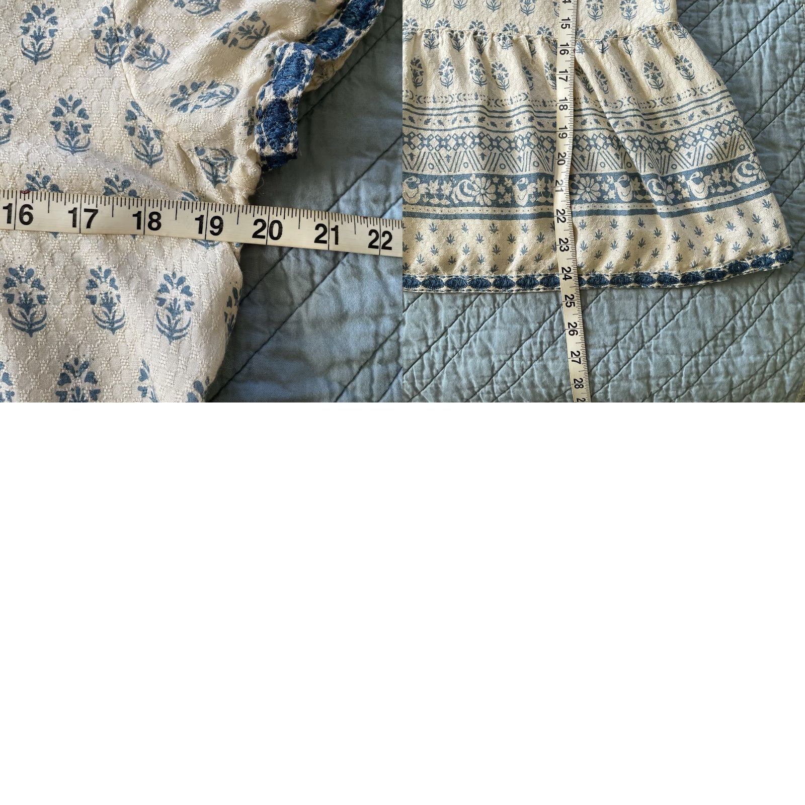 Vintage Sigrid Olsen Blouse Top Size L Cream Blue Embroidered Short Sleeve Modal Daisy Floral Bohemian Classic Womens Regular Shirt Size L / US 10 / IT 46 - 8 Thumbnail