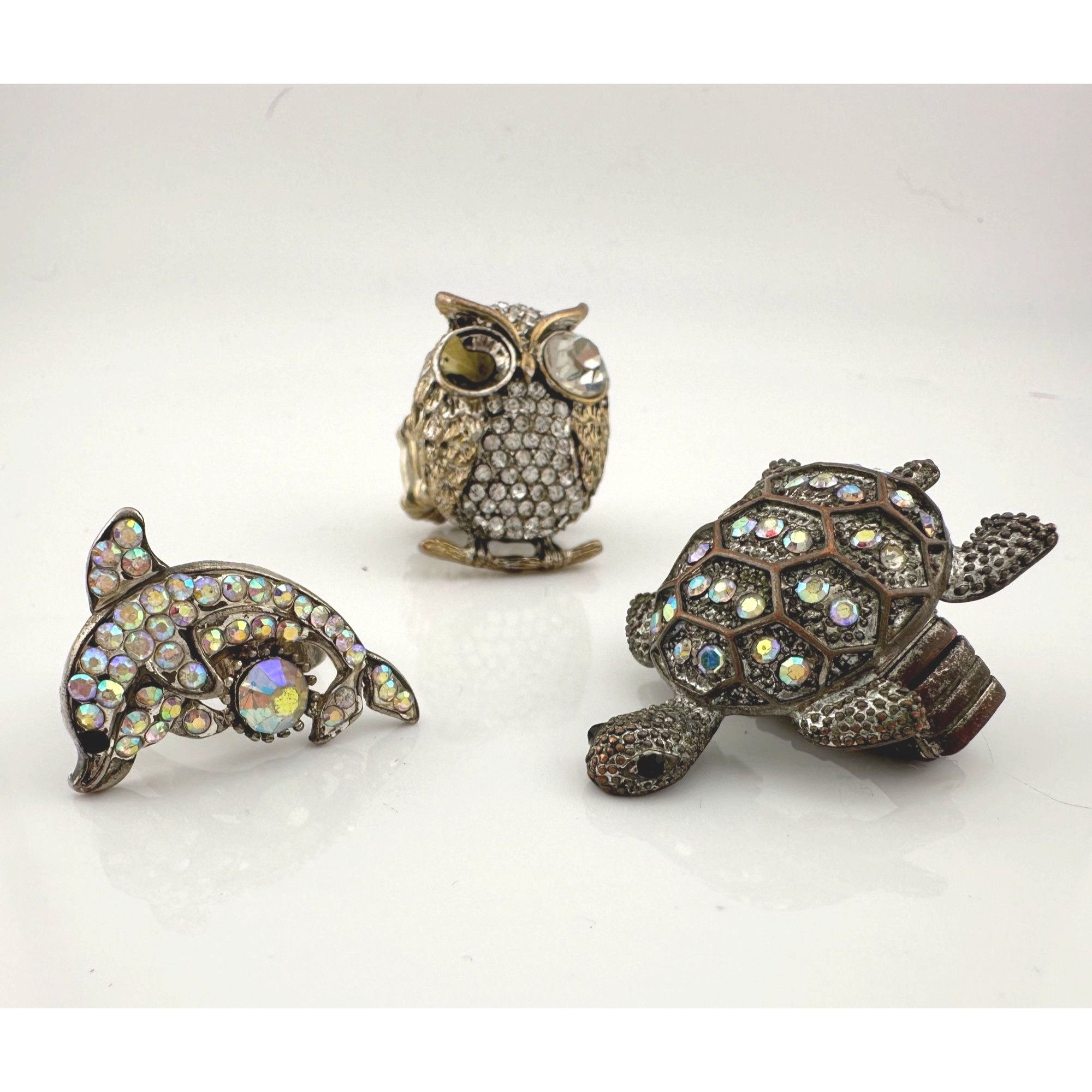 Vintage Vintage Costume Jewelry Owl, Dolphin and Turtle Rhinestone Size ONE SIZE - 1 Thumbnail