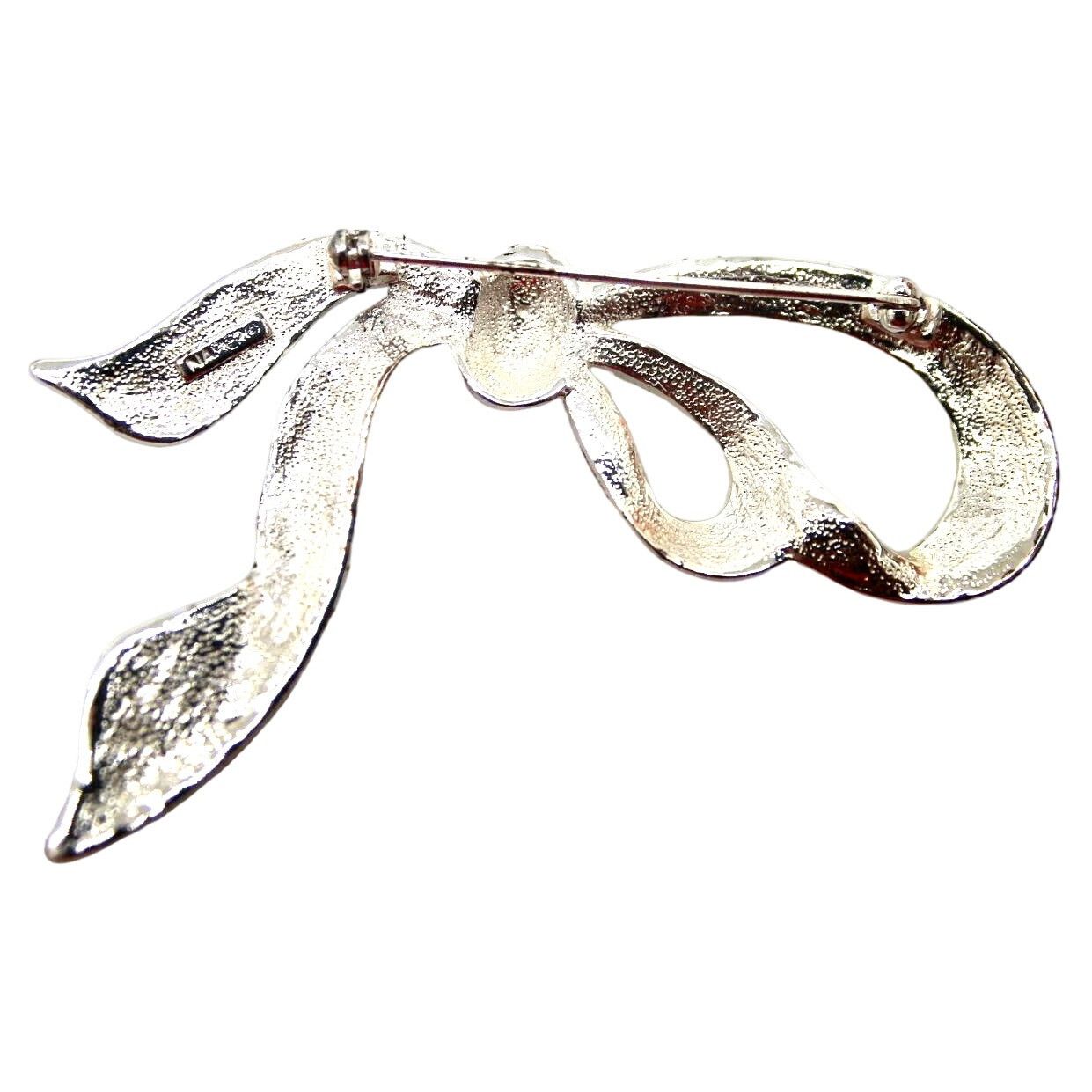 The Unbranded Brand Signed Napier White Rhinestone Bow Brooch Pin • Silver Tone Size ONE SIZE - 2 Thumbnail