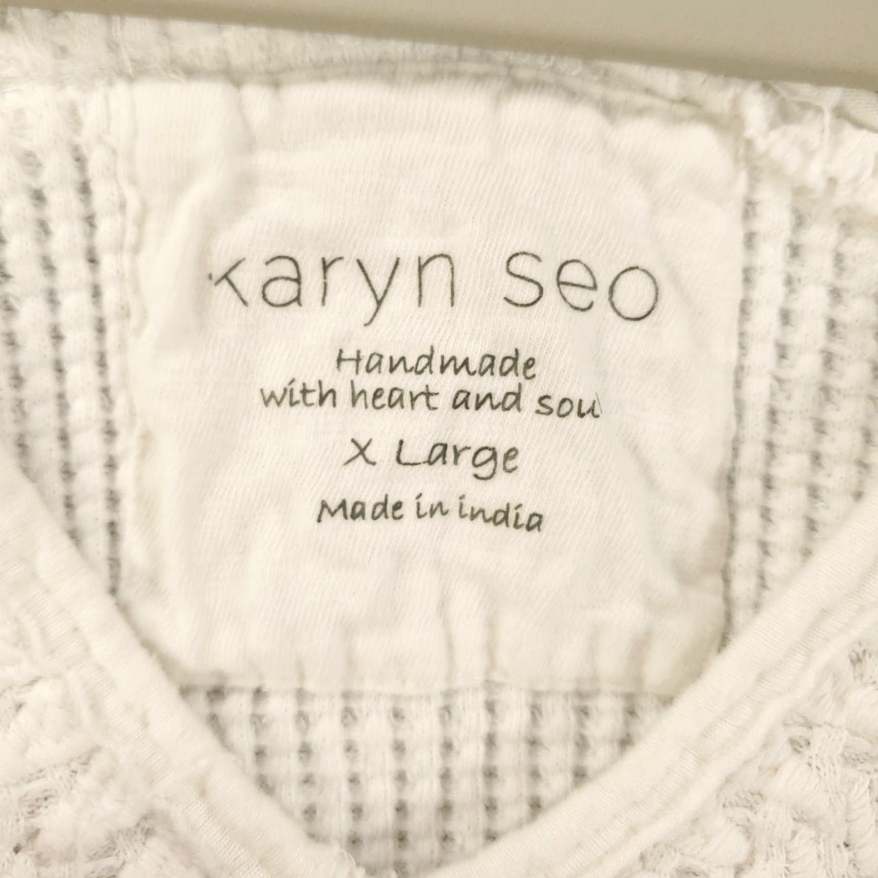 Vintage KARYN SEO Top Womens XL White Fringe Hem Waffle Knit Boho V-Neck Pullover Shirt Size XL / US 12-14 / IT 48-50 - 5 Thumbnail