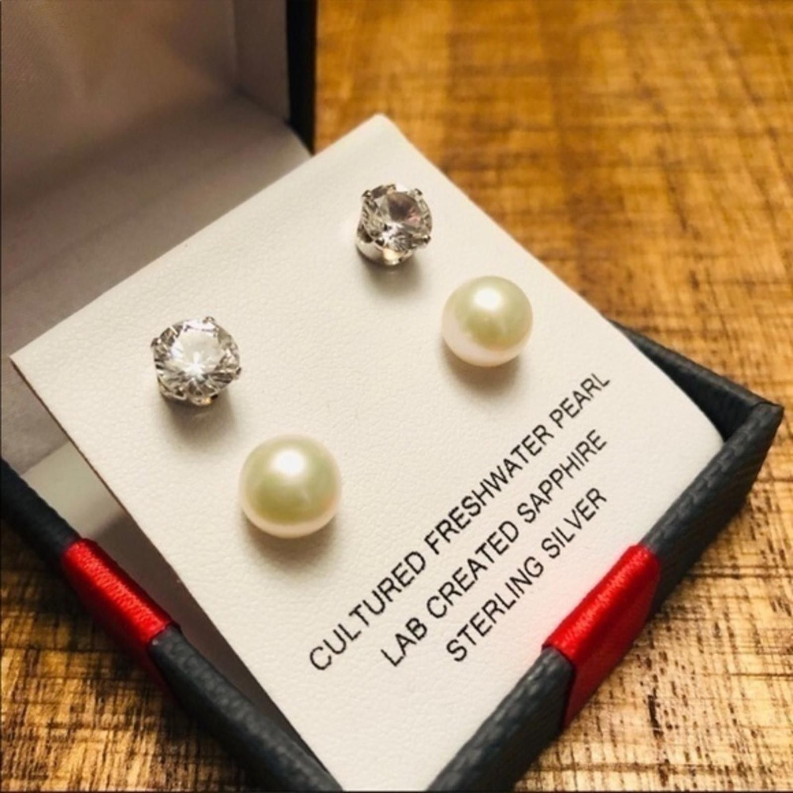 Designer Sapphire And Pearl Earring Set NWT Size ONE SIZE - 2 Thumbnail