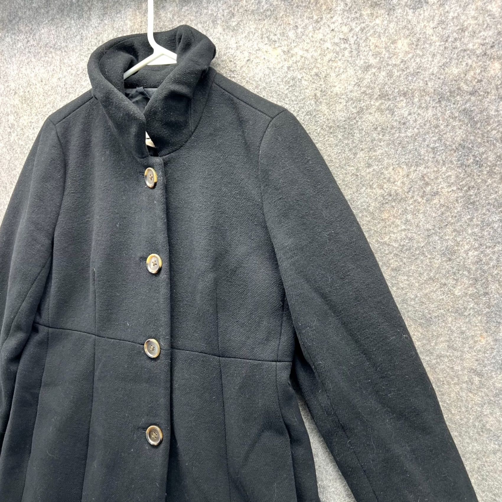 J.Crew VINTAGE J.CREW Trench Coat Women 8 Black Long Sleeve High Neck Wool Polyester Jacket Size M / US 6-8 / IT 42-44 - 7 Thumbnail