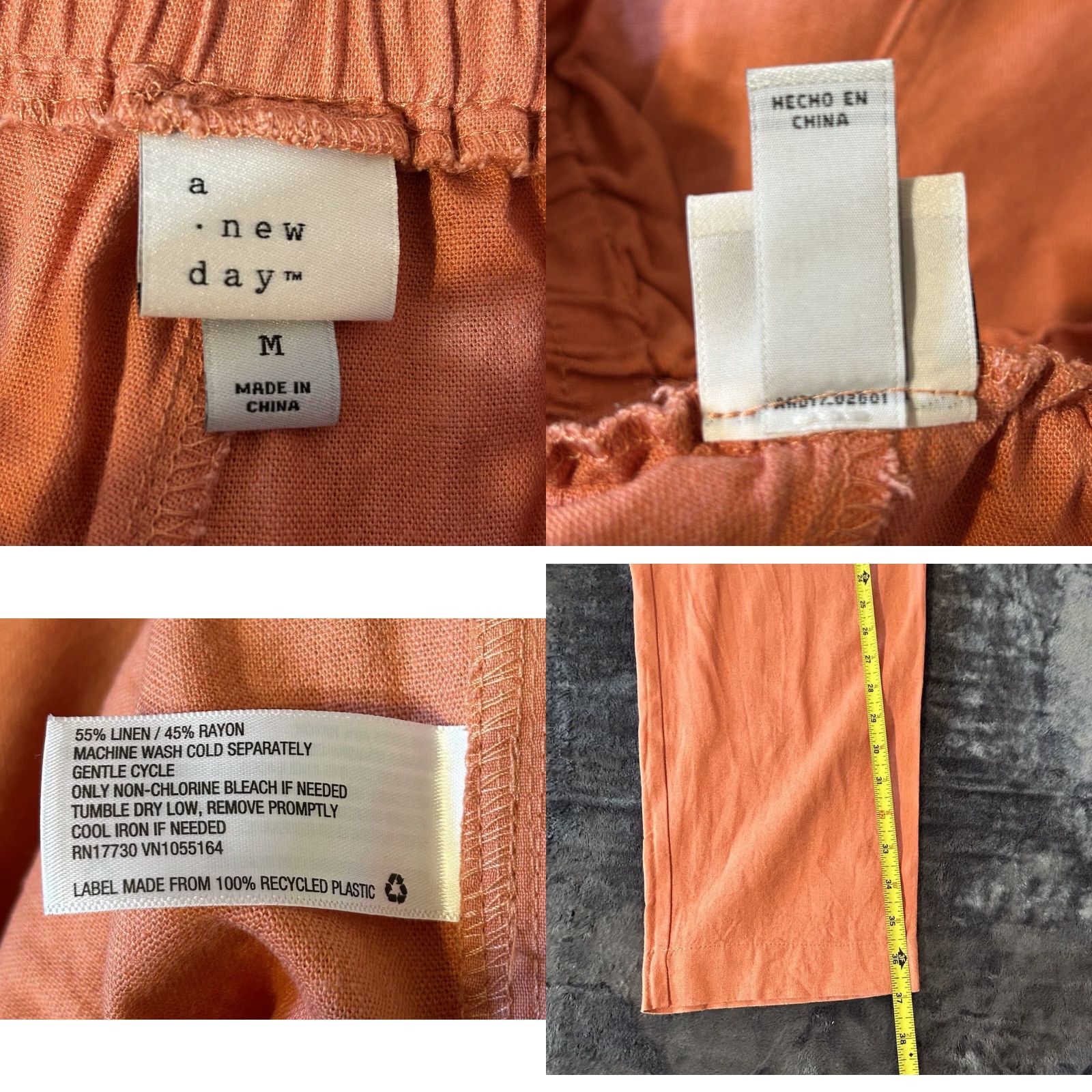 Vintage A New Day Linen Blend Pants Women M Orange Drawstring Pockets High Rise Flat Front Knit 26in Inseam 37in Seasonal Beach Bohemian 2021 Size 32" / US 10 / IT 46 - 9 Thumbnail