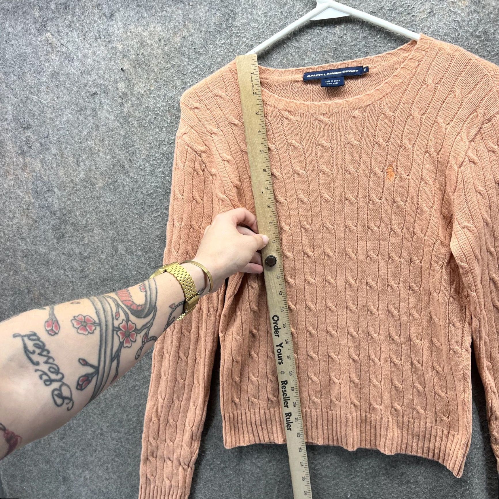 Polo Ralph Lauren VINTAGE Ralph Lauren Sport Sweater Womens Medium Orange Cable Knit 100% Wool Pullover Crew Neck Embroidered Pony Logo Size M / US 6-8 / IT 42-44 - 5 Thumbnail