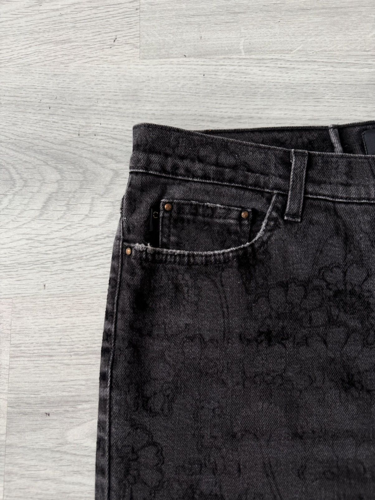 Roberto Cavalli Roberto Cavalli 2000s Black Flared Floral Printed Denim Jean Size US 33 - 3 Thumbnail
