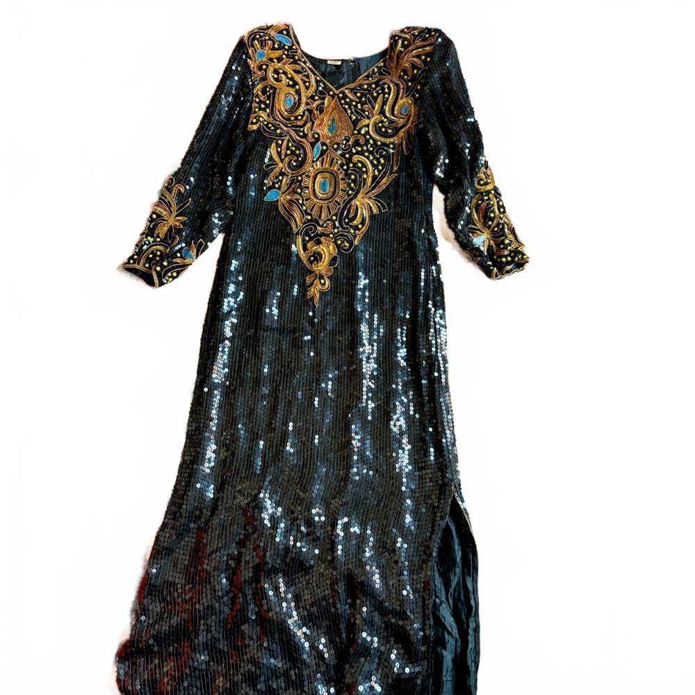 Designer Vintage 1980s Sequin/Beaded pure silk Cocktail Gown Size L / US 10 / IT 46 - 1 Thumbnail