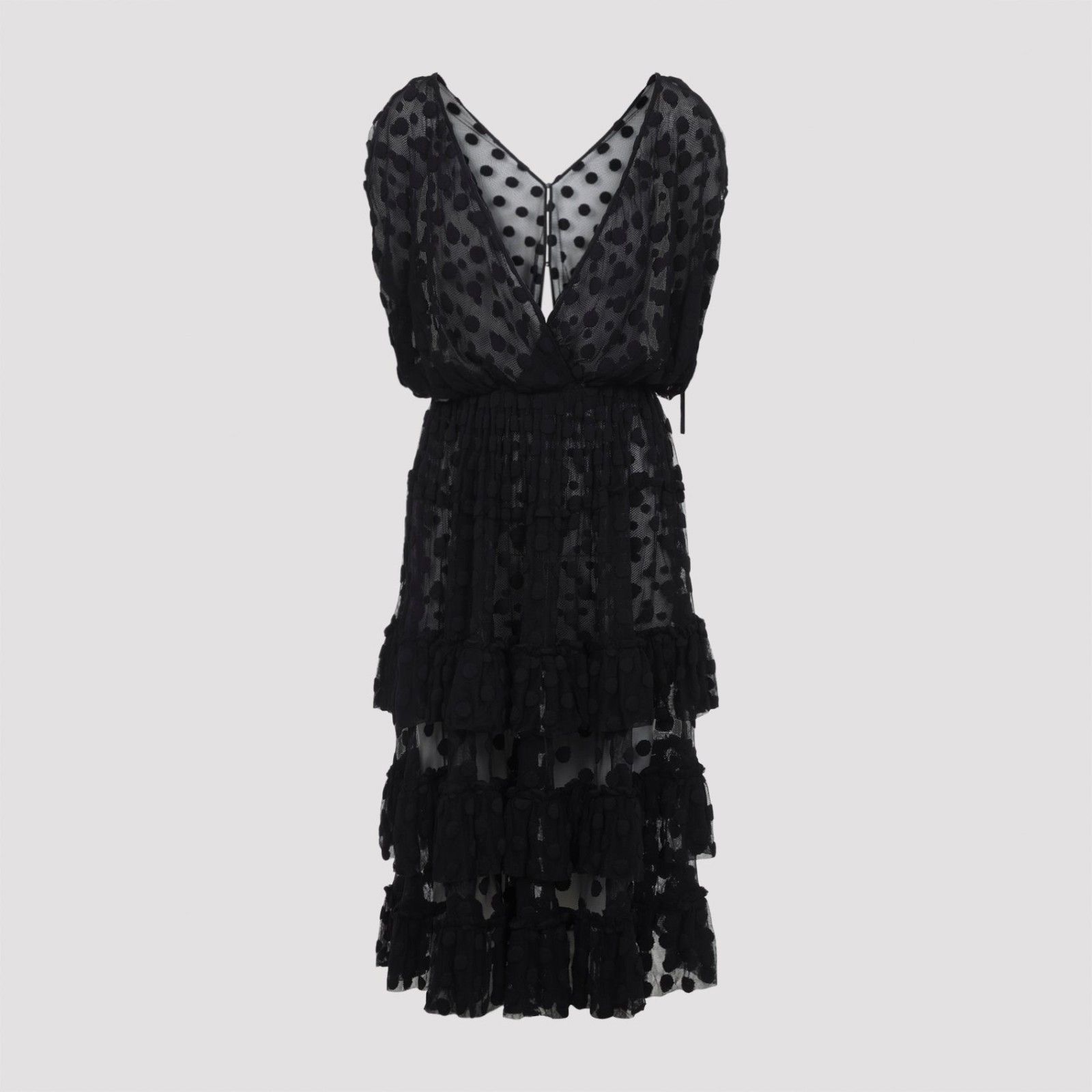 DRIES VAN NOTEN Dally Dot Ruffles Black Midi Dress New & Aut