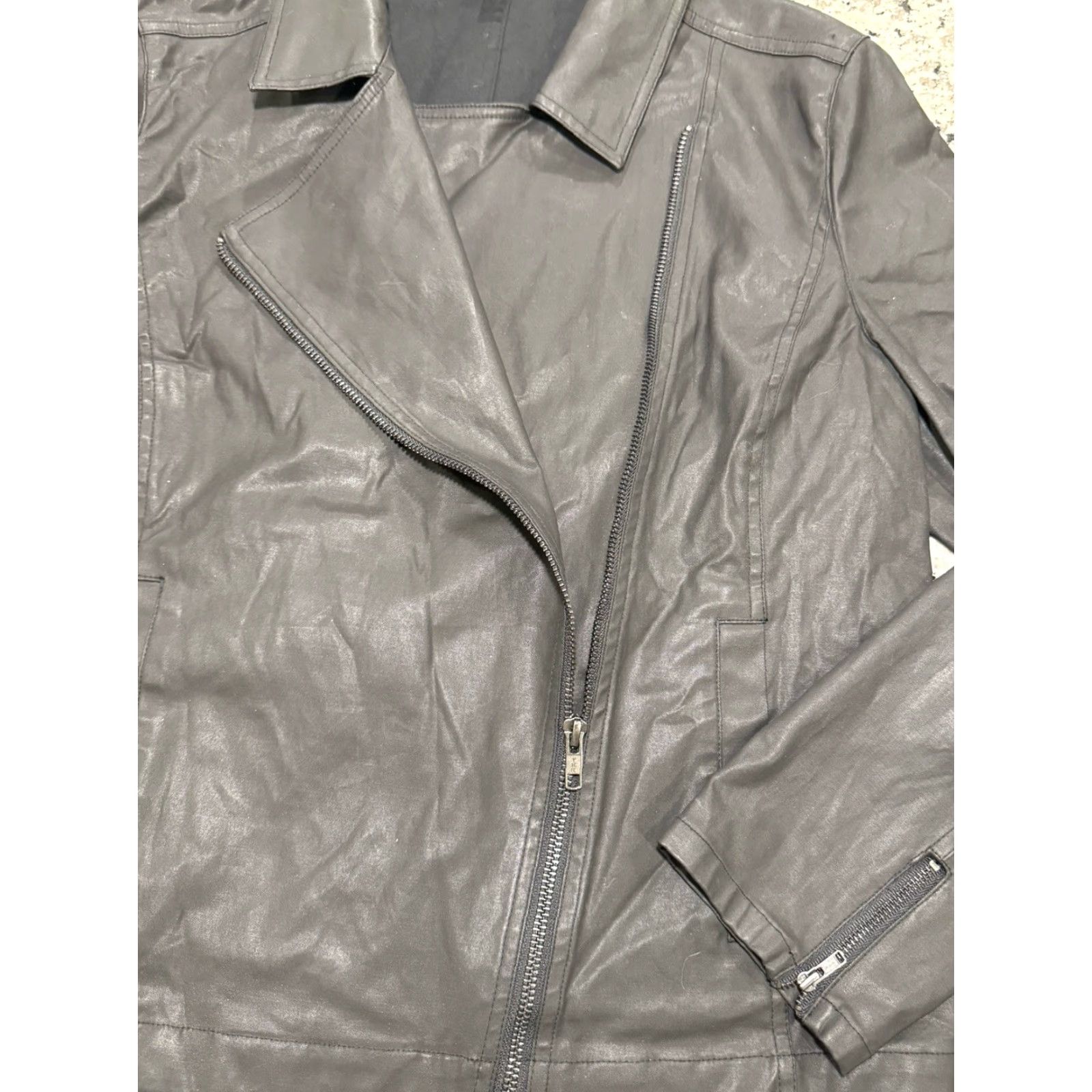 Eileen Fisher EILEEN FISHER Jacket Women Sz M Black Waxed Two Tone Biker Moto Size M / US 6-8 / IT 42-44 - 4 Thumbnail