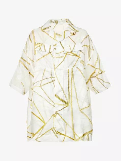Rick Owens o1y0325 Patterned Shirt in White/Acid Green Size US S / EU 44-46 / 1 - 1 Thumbnail