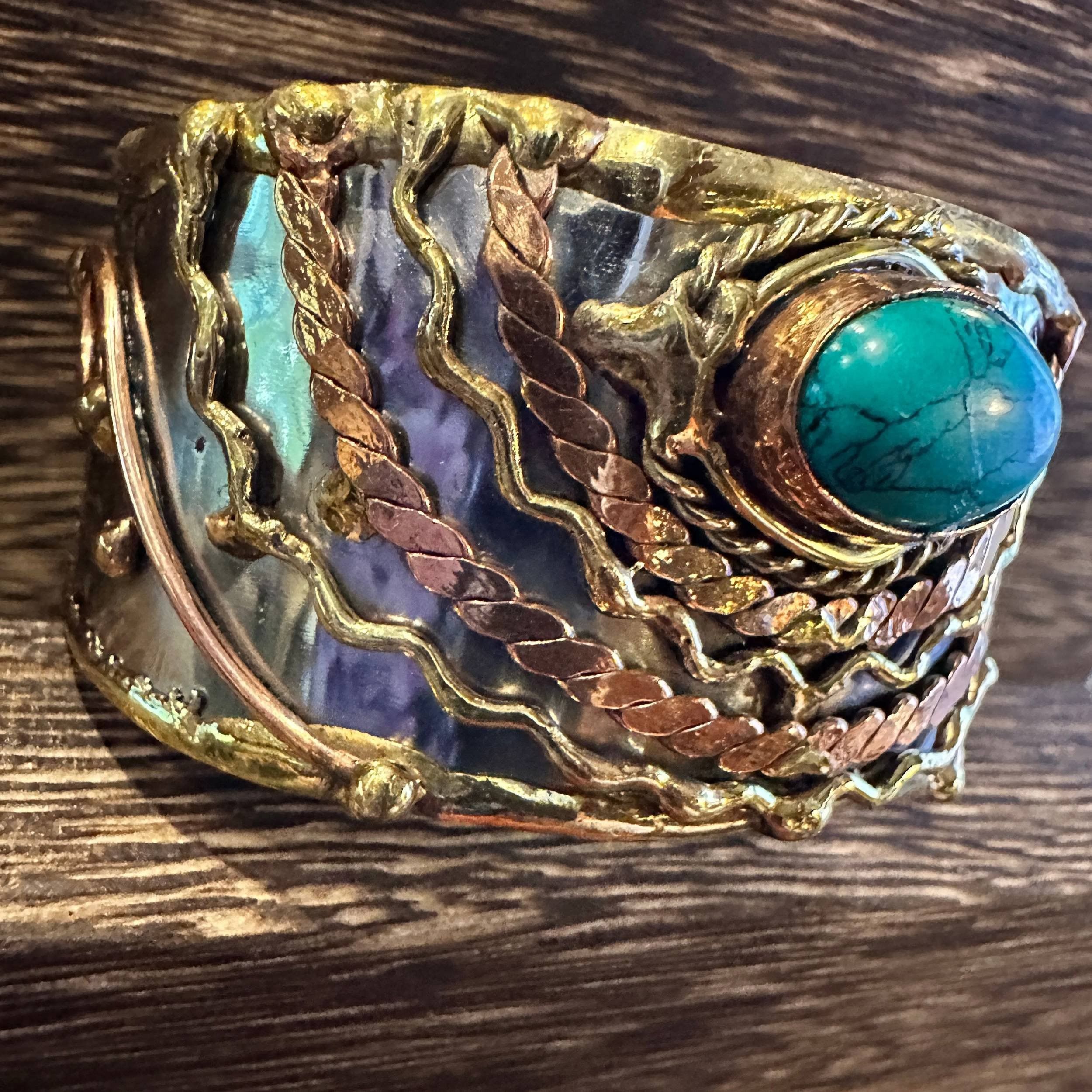 Other Turquoise Stone Cuff Bracelet - Handcrafted Adjustable Desig Size ONE SIZE - 5 Thumbnail