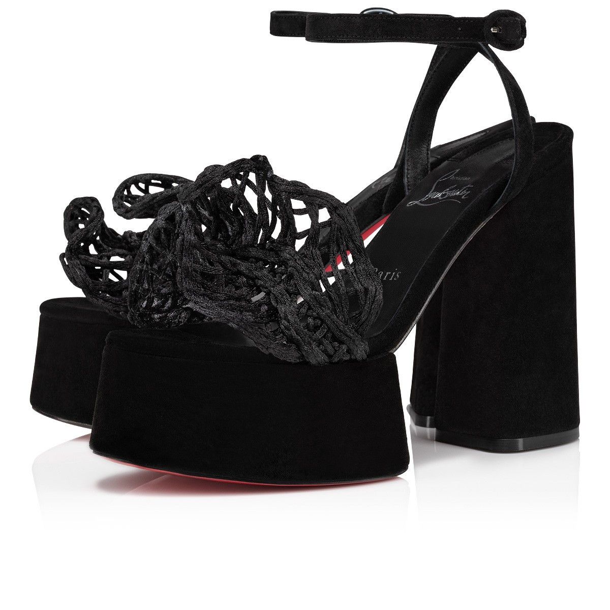 Christian Louboutin oc11z0325 Deia Frou Alta 130 Macrame in Black Size US 5 / IT 35 - 1 Thumbnail