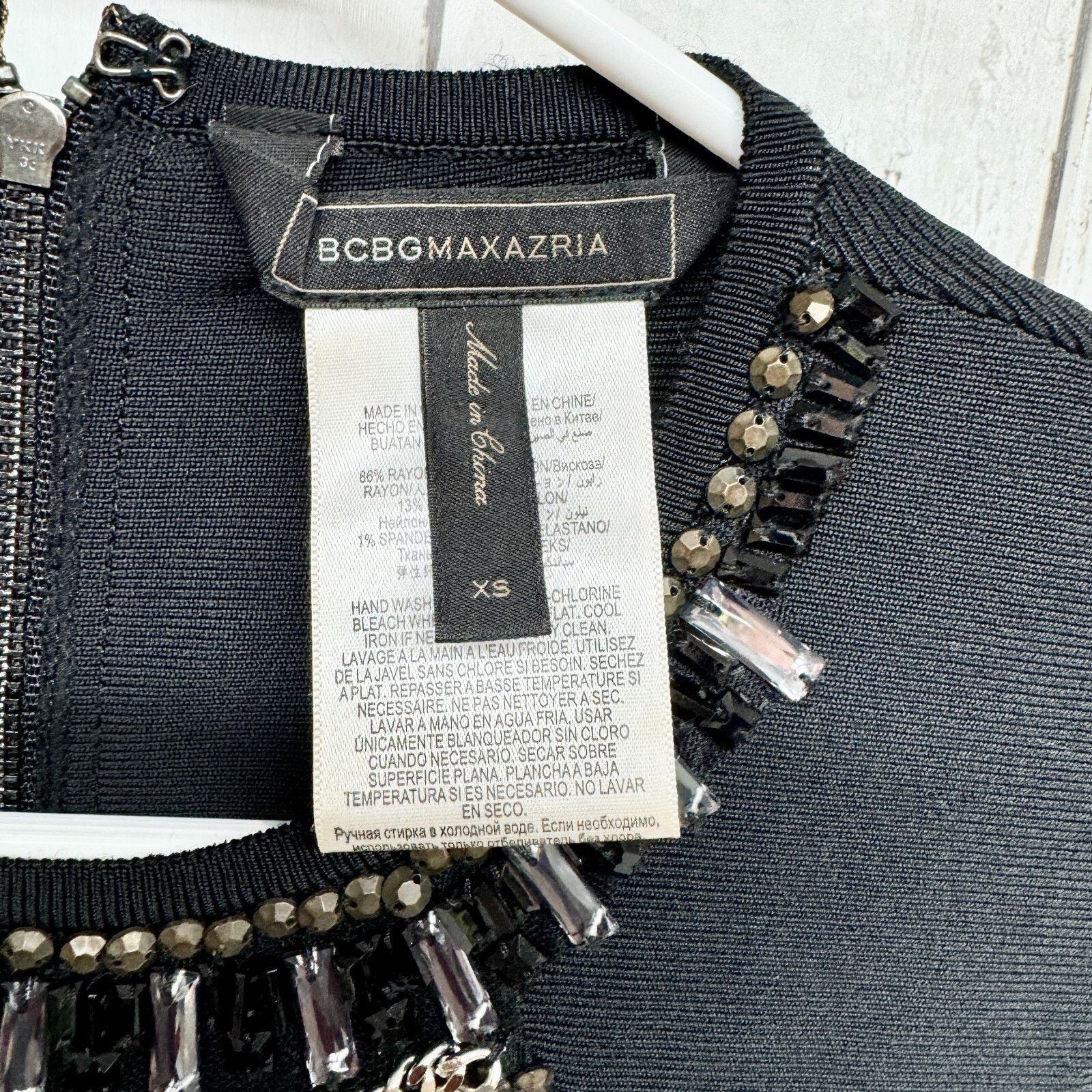 Bcbgmaxazria BCBGMAXAZRIA Dress Small Black Beaded Kaylen Bodycon Mini Size XS / US 0-2 / IT 36-38 - 2 Thumbnail