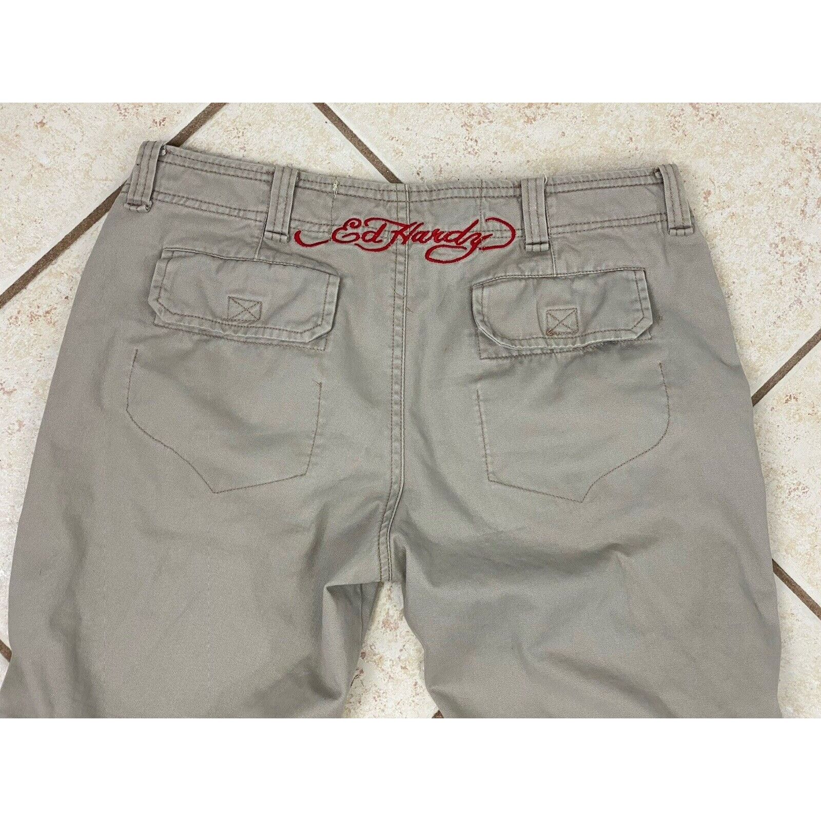 Ed Hardy VTG Ed Hardy Khaki Cargo Pants 27 Skull Patches Rhinestone Size 27" / US 4 / IT 40 - 11 Thumbnail