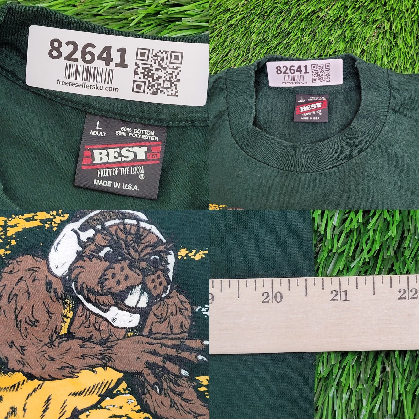 Fruit Of The Loom VINTAGE Beaver-Dam Wrestling Shirt M/L Green 21x26 Graphic Tee Men Size US L / EU 52-54 / 3 - 8 Thumbnail