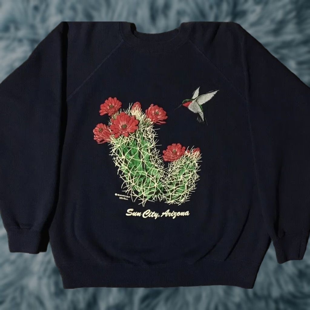 Vintage Vtg 80s Arizona Faded Cactus Sweatshirt S USA Flower Cowboy Bird Nature Grunge Animal Hoodie Men Blue уст Size US S / EU 44-46 / 1 - 1 Thumbnail