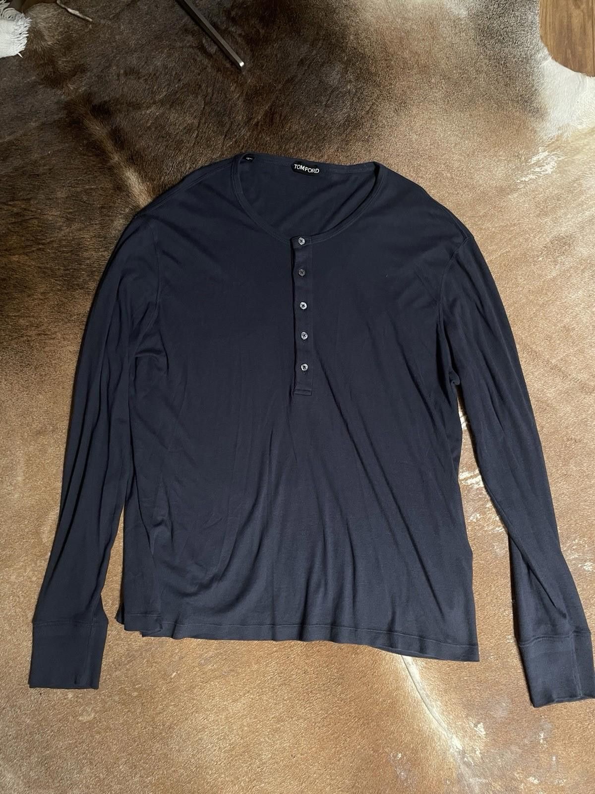 Tom Ford Tom Ford ribbed Henley T-Shirt in navy — modal and cotton Size US XL / EU 56 / 4 - 1 Thumbnail