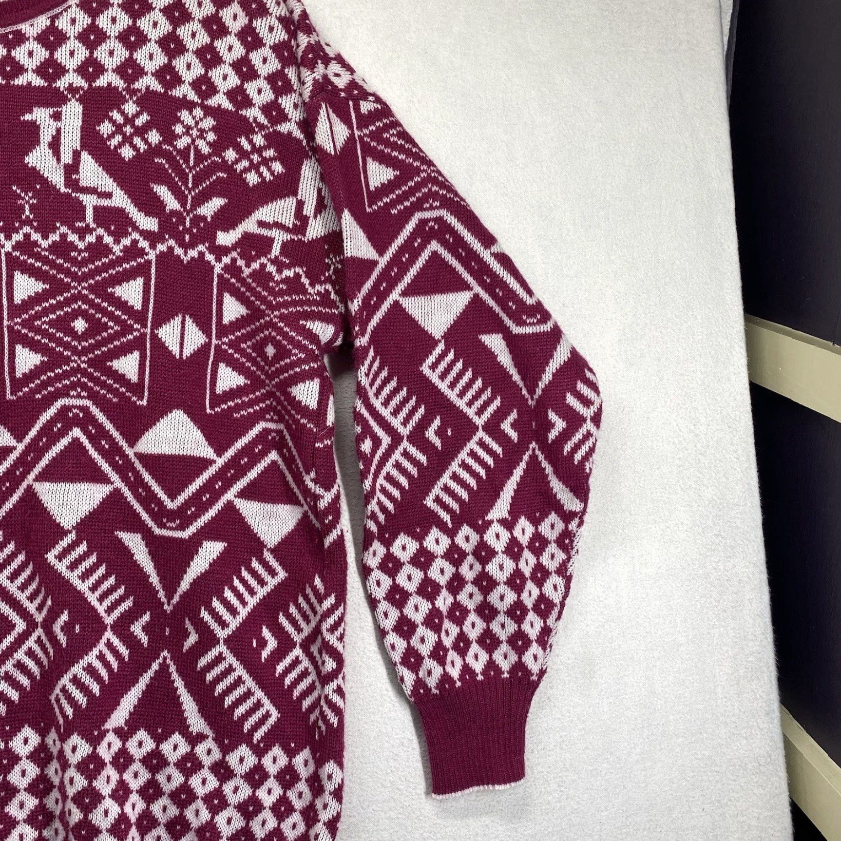 Gloverall VINTAGE 1980s Wool Acrylic Bird Print Sweater Women's S/M Collared Art Deco Purple White Size S / US 4 / IT 40 - 6 Thumbnail