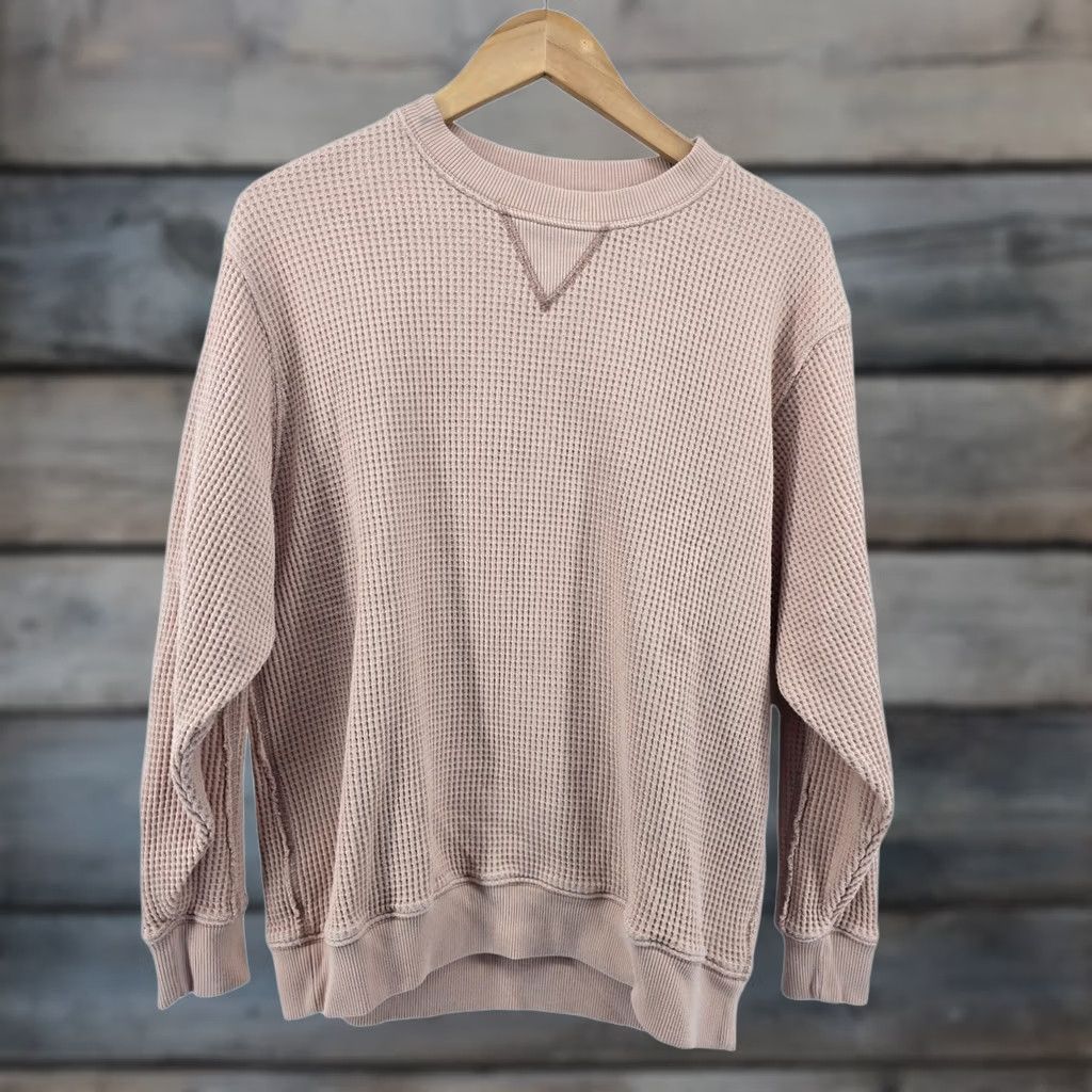 Vintage Aerie Sweatshirt Womens XS Pink Waffle Knit Long Sleeve Pullover Size XS / US 0-2 / IT 36-38 - 1 Thumbnail