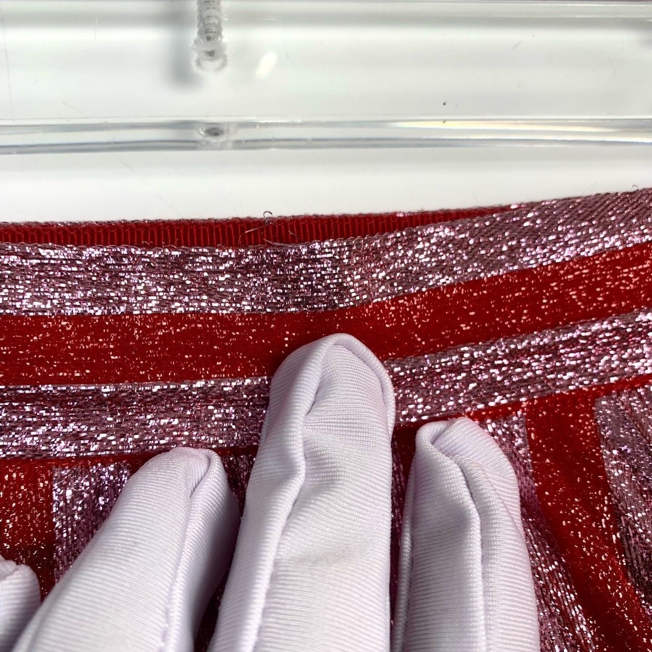 Gucci Red & Silver Striped Pleated Midi Skirt Womens Size S