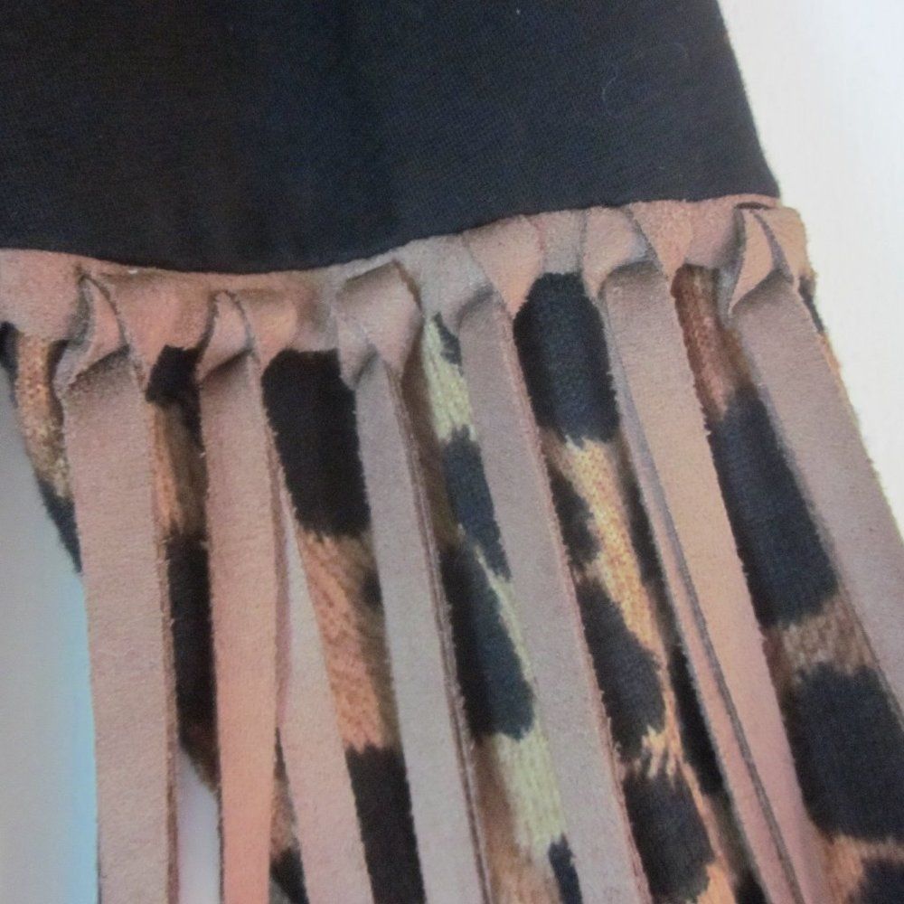Judith Leiber Judith March Black Tunic Top Womens Size L Accent Sleeve Animal Print & Leather Size L / US 10 / IT 46 - 5 Thumbnail