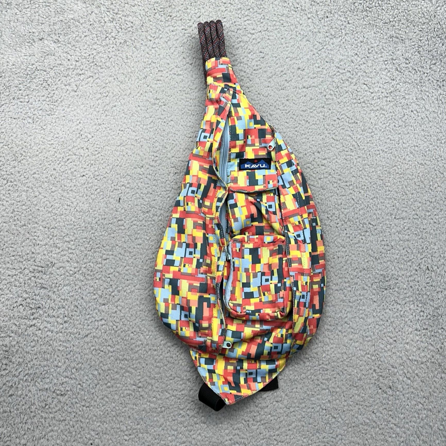 Kavu rope bag sling bag adjustable straps multi pockets Aztec prints Woven Aztec Sling Backpack: Multi-pocket Crossbody Bag - Etsy main image 3