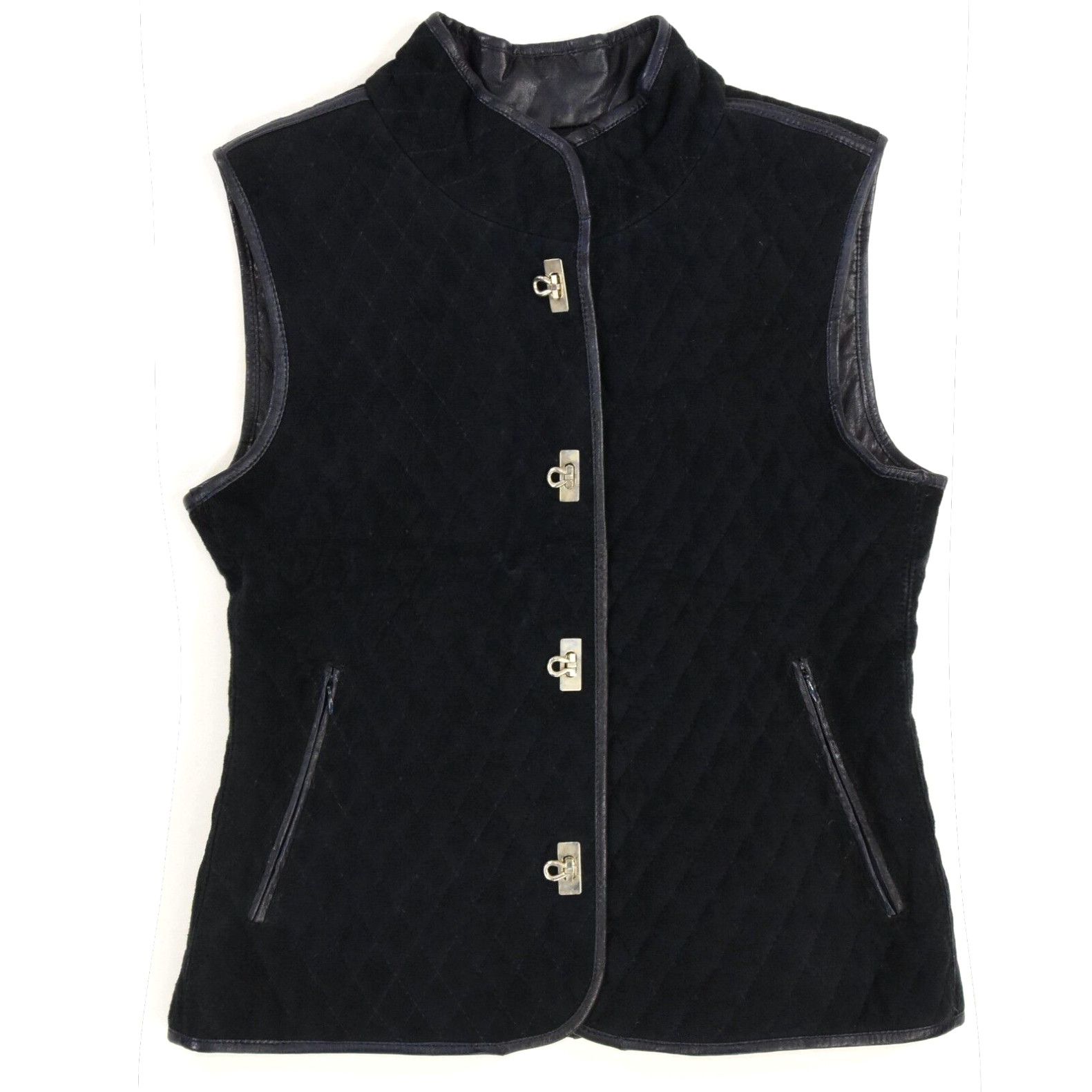 image of Womens M Rossi & Caruso Goatskin Leather Vest Mandarin Collar Equestrian Quilted in White (Size Med
