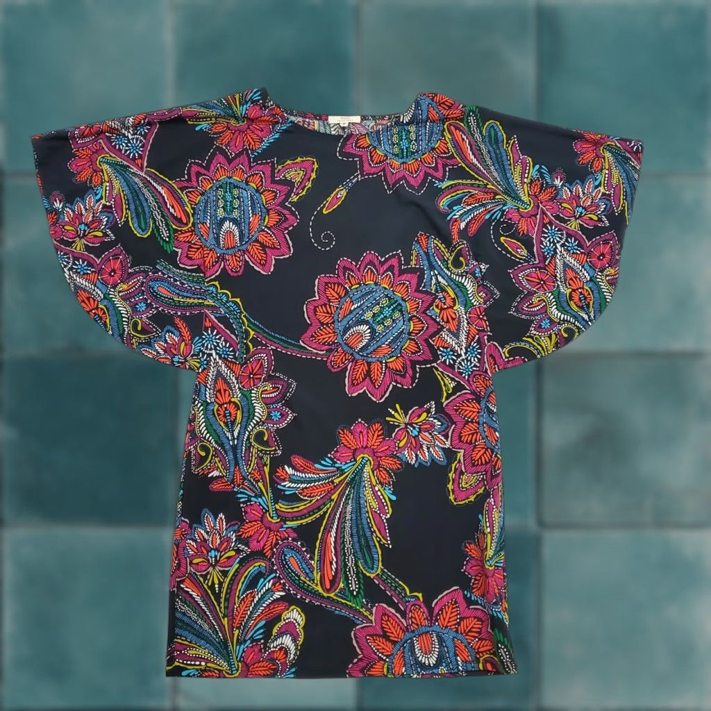 Trina Turk Trina Turk Mini Dress Women S Floral Mini Short Sleeve Swim Cover Up Boho Resort Size 28" / US 6 / IT 42 - 1 Thumbnail