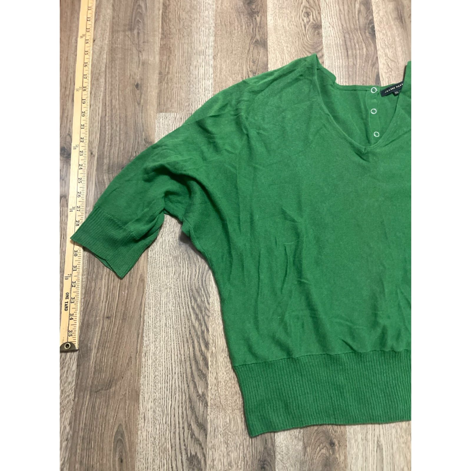 Vintage Jeanne Pierre Shirt Womens XL Green 3/4 Sleeve V-neck Casual Modern Basic T-Shirt Size XL / US 12-14 / IT 48-50 - 3 Thumbnail