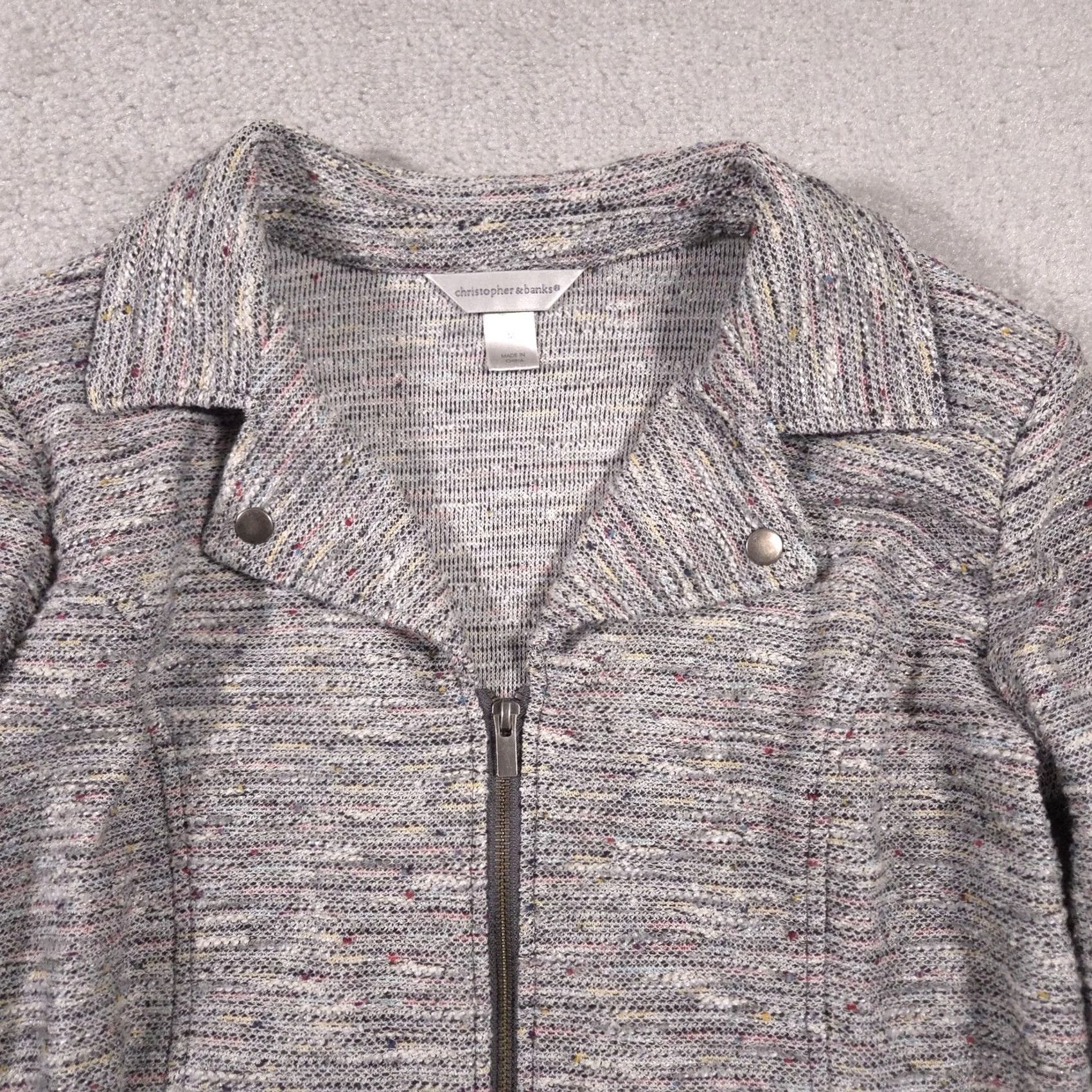 Vintage Christopher & Banks Jacket Womens M Gray Knit Moto Zip Snap Lapel Pockets Size M / US 6-8 / IT 42-44 - 3 Thumbnail