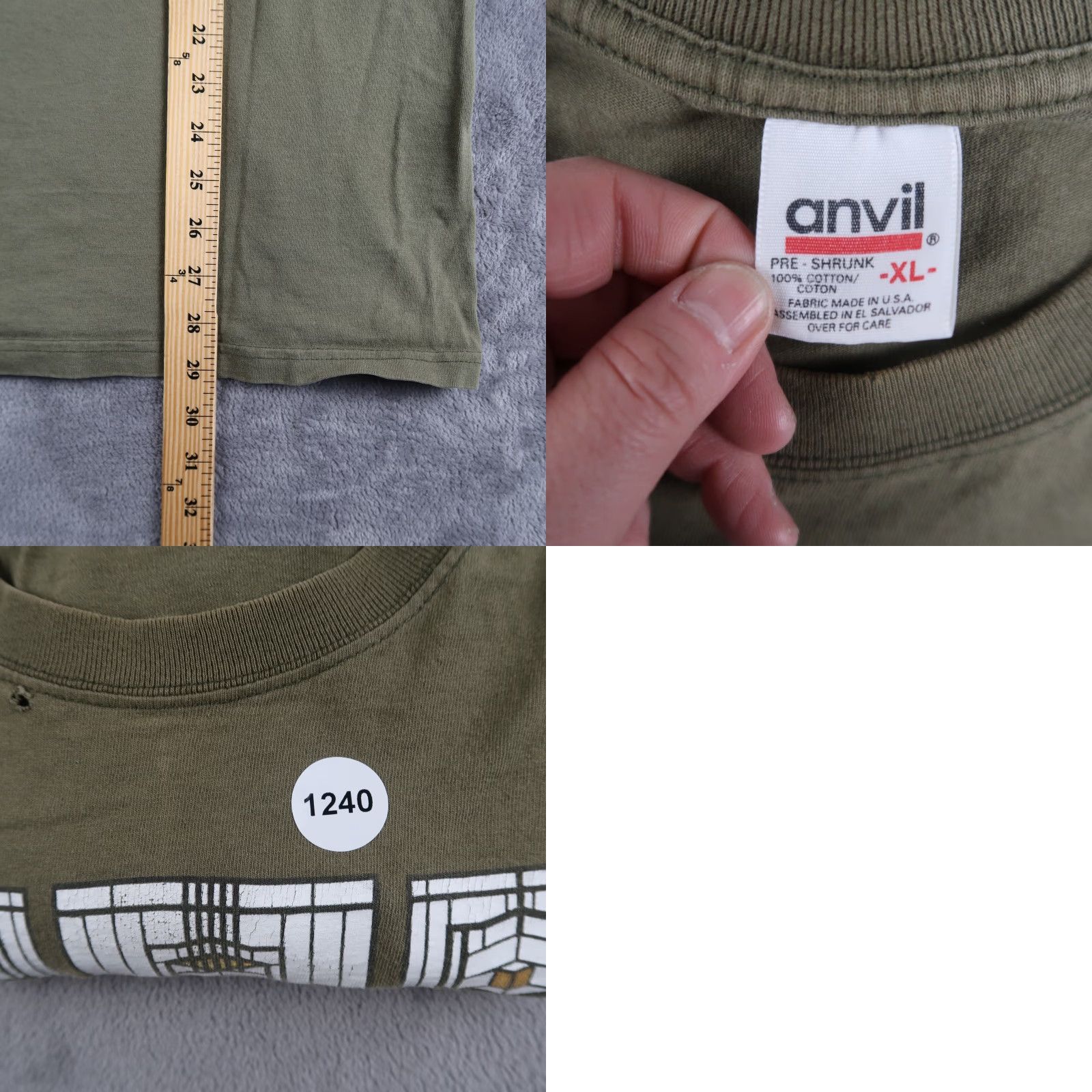 Anvil VINTAGE Frank Lloyd Wright Robie House Window Designs T Shirt 1990s XL Green Mens 90s Shirt Graphic Print Anvil Crew Neck Short Sleeve Cotton Size US XL / EU 56 / 4 - 8 Thumbnail