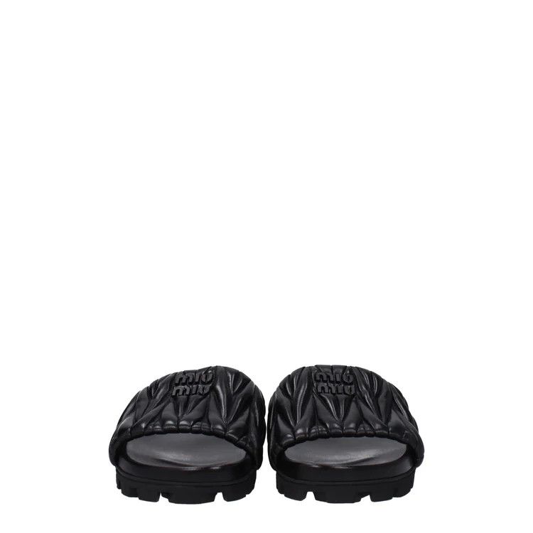 Miu Miu ob1o1e1124 Leather Slippers in Black Size US 11 / IT 41 - 3 Thumbnail