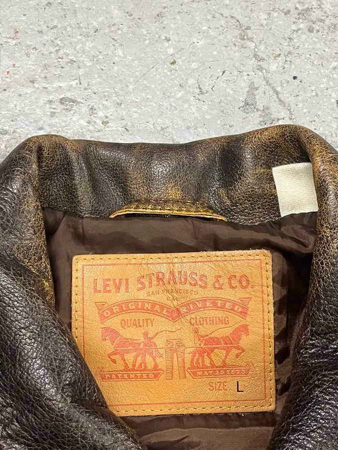 Levi's Levi’s Buffalo Brown Faded Leather Trucker Jacket Size US M / EU 48-50 / 2 - 10 Thumbnail