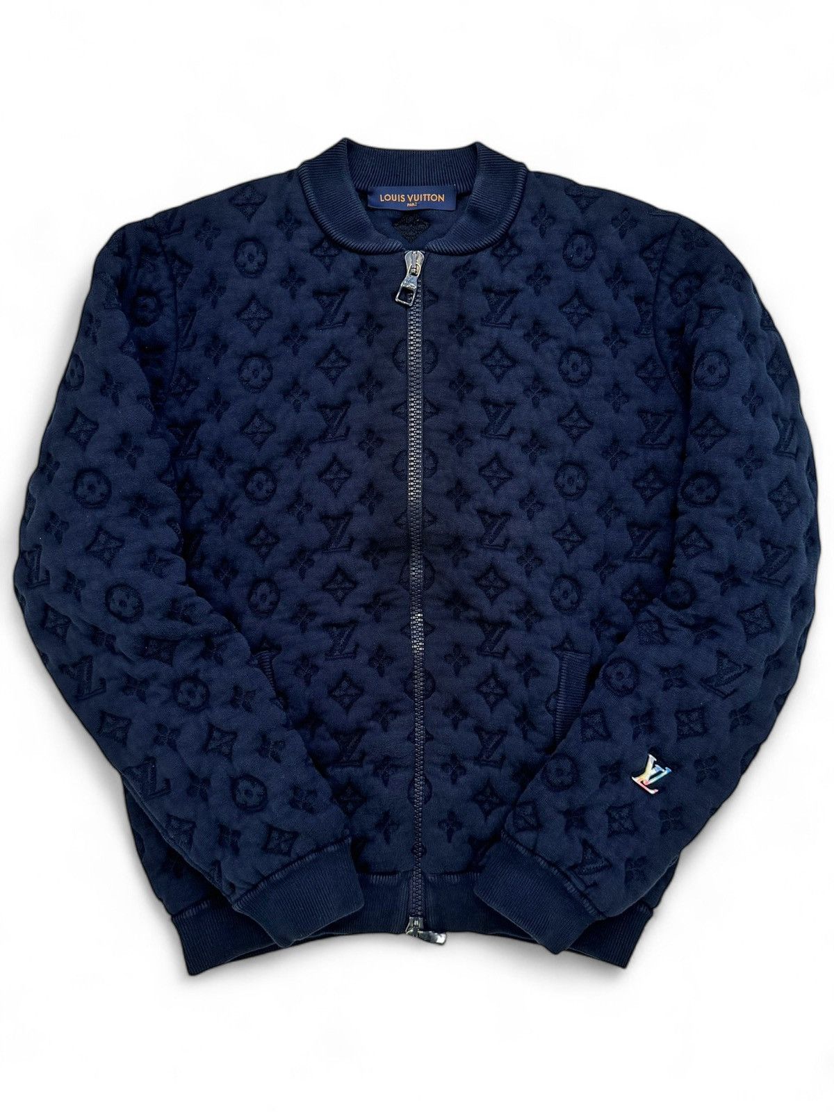 Pre-owned Louis Vuitton Ss21 Watercolor Pillow Puff Bomber In Navy