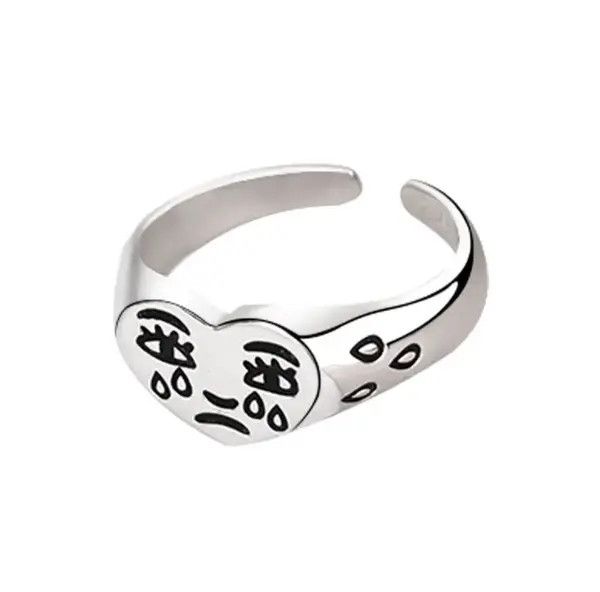 VIBE Silver Ring Crying Heart Retro Hip Hop Style y2k Size ONE SIZE - 6 Thumbnail